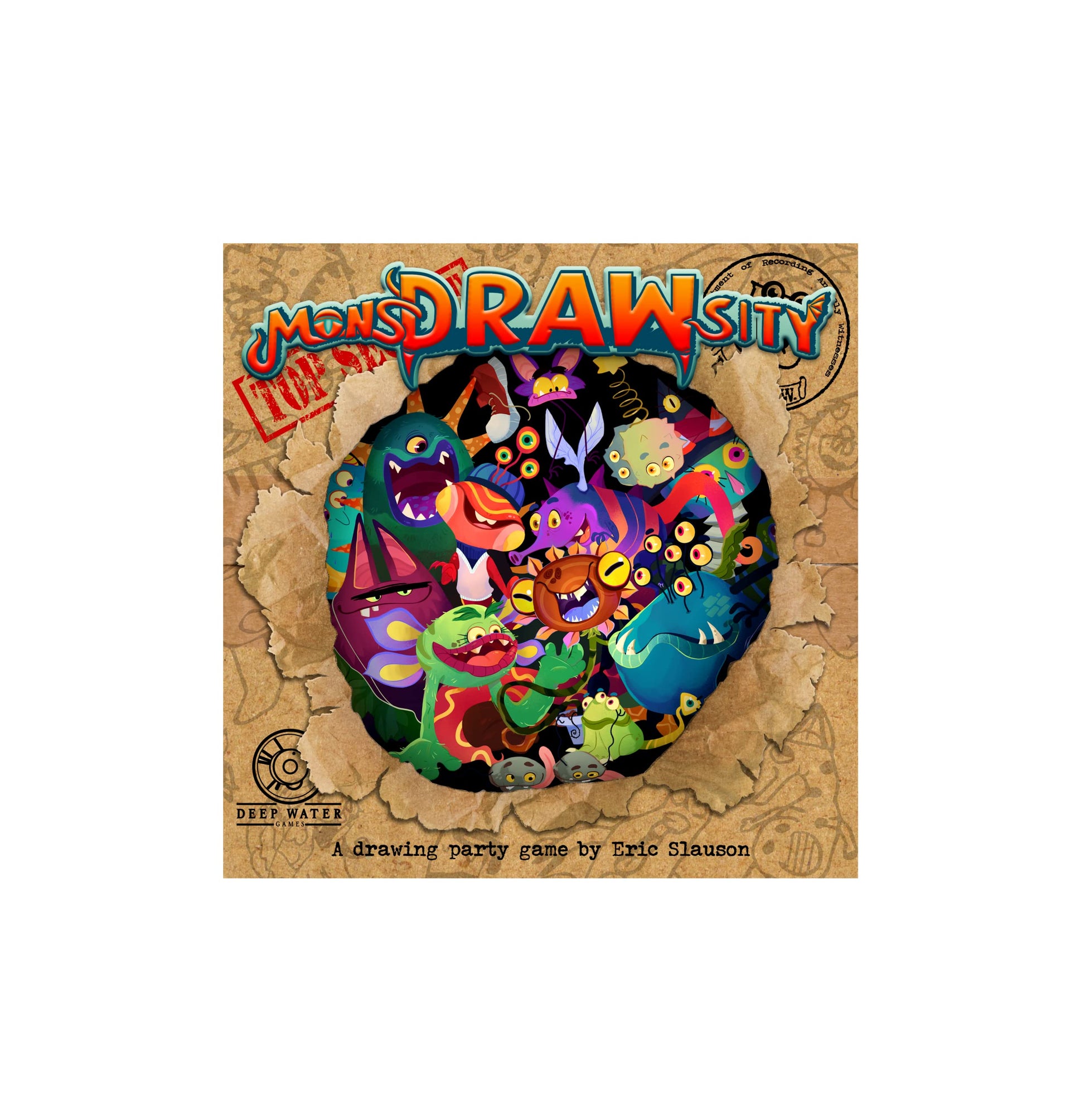 Deep Water Games MonsDRAWsity Top Secret Version, Drawing Party Game Based on Verbal Description, Take Turns Describing & Drawing a Bizarre Monster