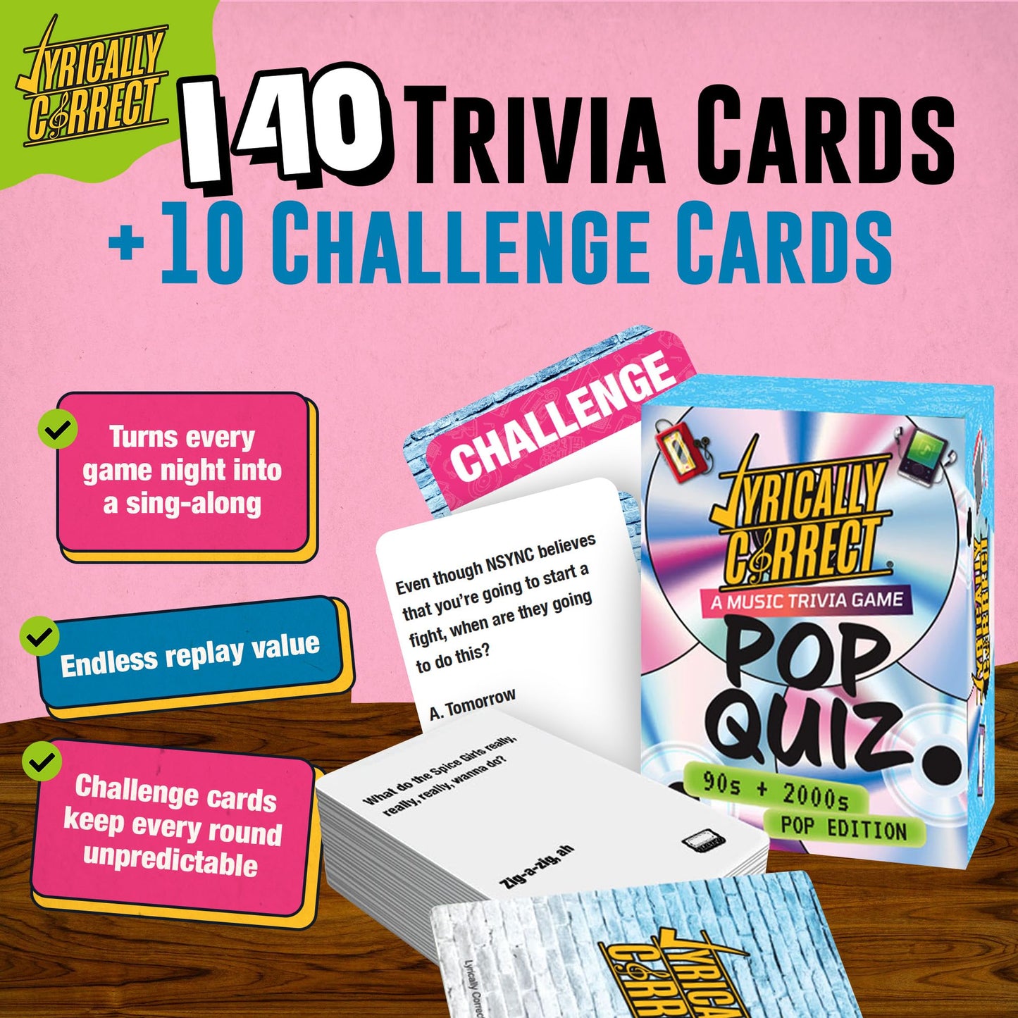 Lyrically Correct 90s & 2000s Pop Music Trivia Card Game for Adults & Families - Finish The Lyrics Party Game for Game Night, Girls Night