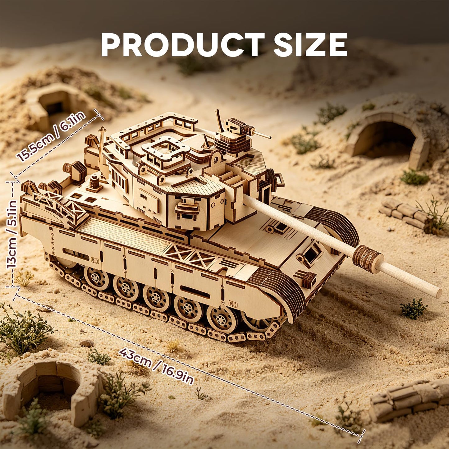 3D Wooden Puzzle Challenger 2 Main Battle Tank DIY Military Model Decor Gift for Teens Adults Age 14+