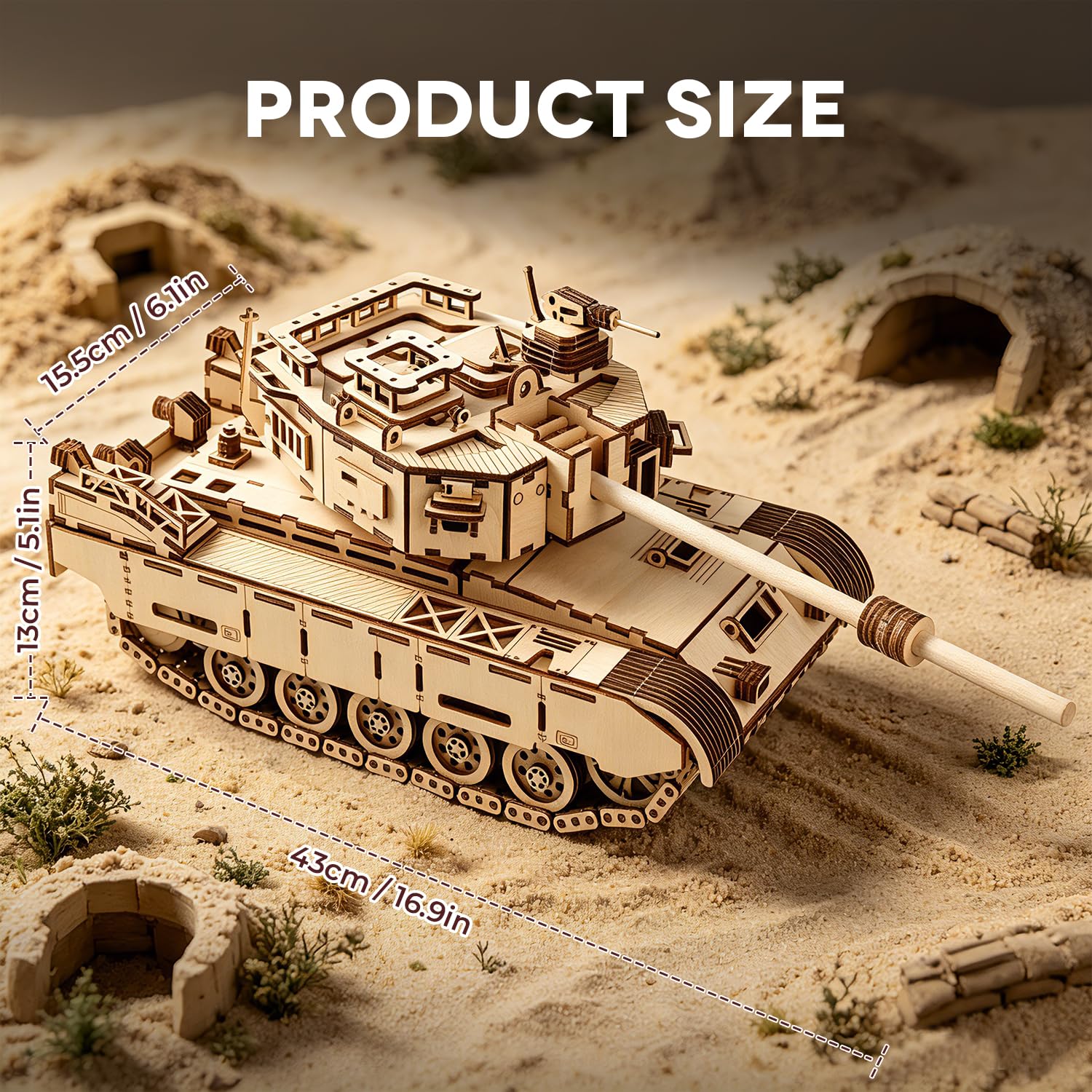 3D Wooden Puzzle Challenger 2 Main Battle Tank DIY Military Model Decor Gift for Teens Adults Age 14+