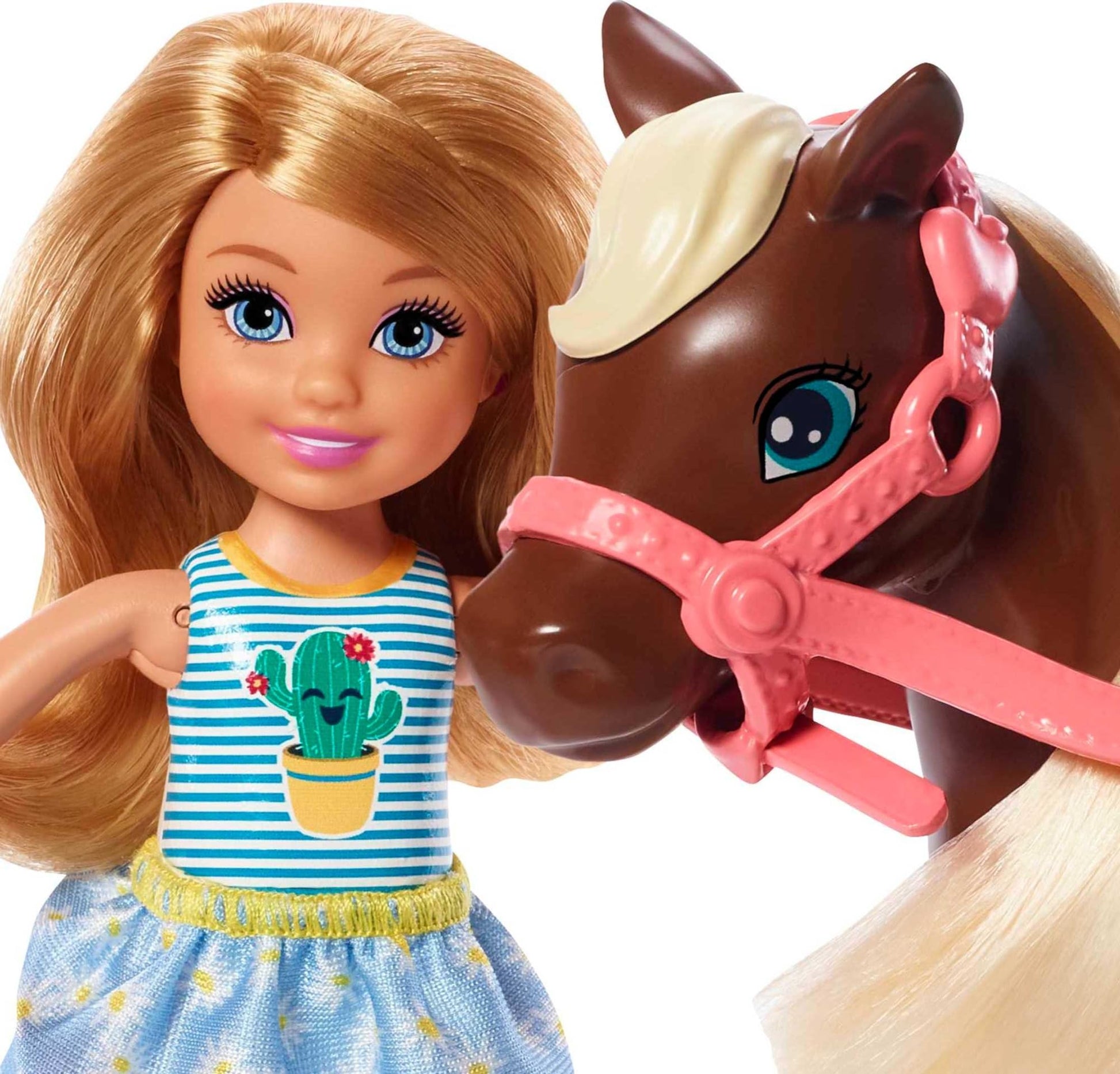 Barbie Club Chelsea Doll & Horse Set, Blonde Small Doll in Removable Skirt & Brown Pony with Blonde Mane, Plus Riding Accessories