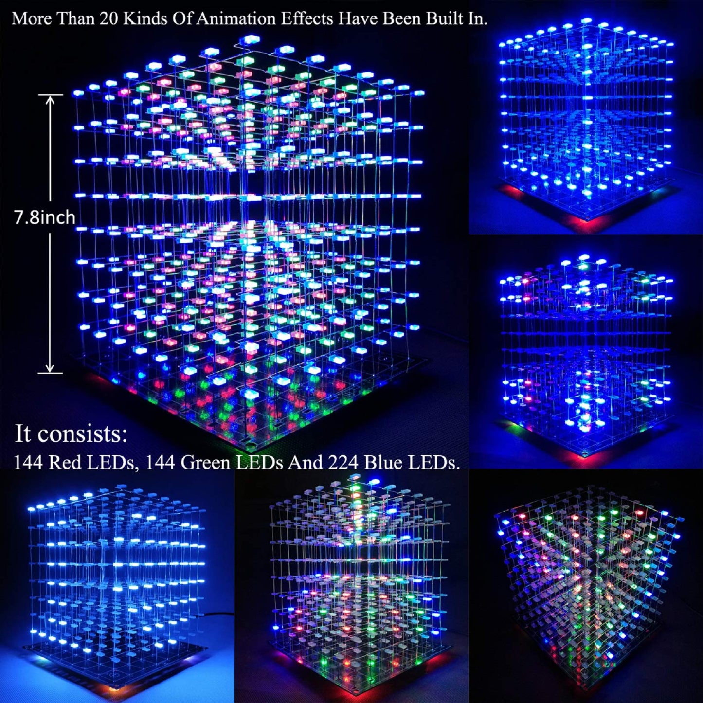 iCubeSmart 3D Led Cube DIY Electronics Kit 8x8x8 Led Cube DIY Soldering Project Kit(3D8S-MULTI)
