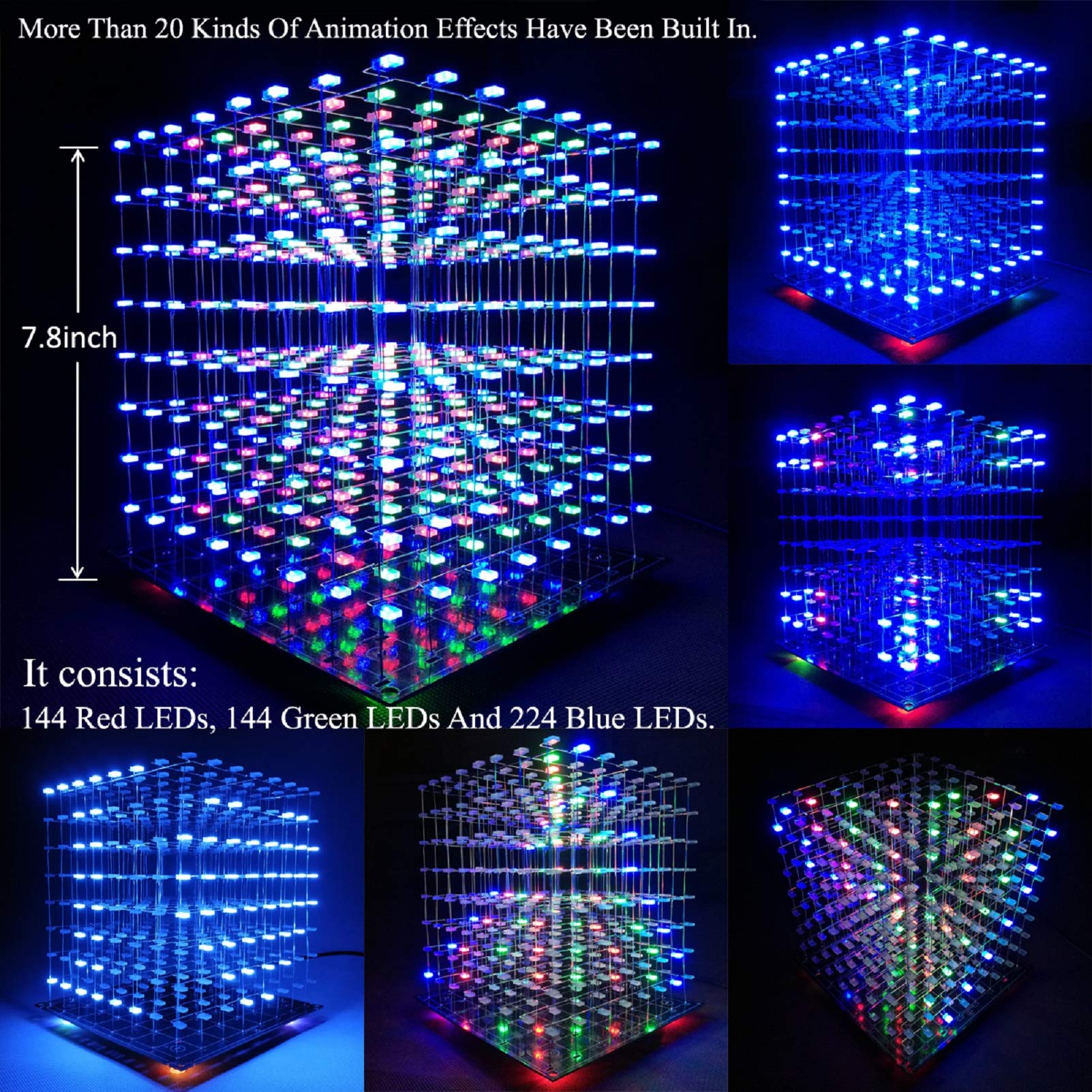 iCubeSmart 3D Led Cube DIY Electronics Kit 8x8x8 Led Cube DIY Soldering Project Kit(3D8S-MULTI)