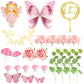 Fairy Cake Toppers Pink Mushroom Flowers Butterfly Cake Decorations for Fairy Spring Garden Birthday Supplies