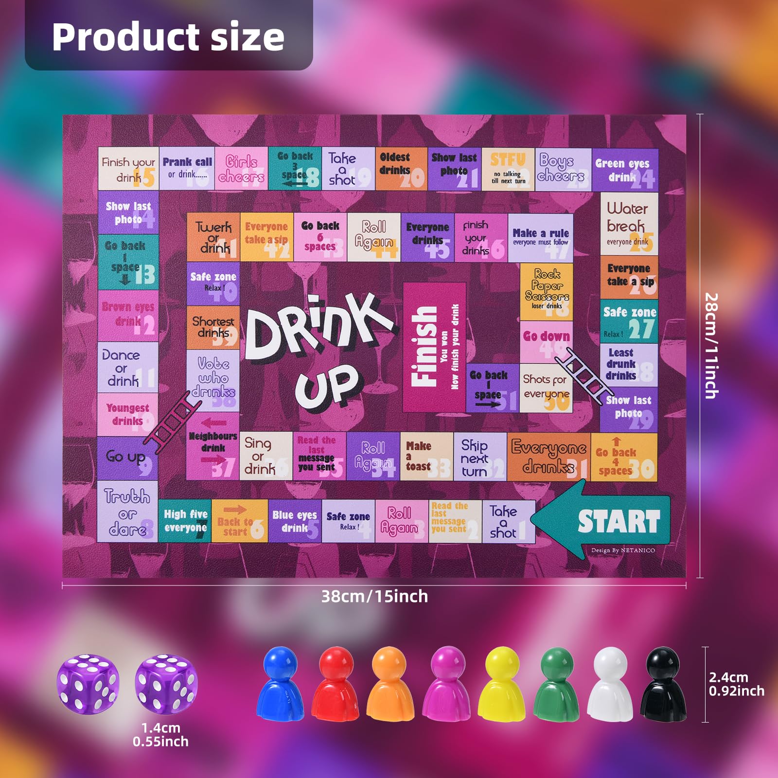 NETANICO Drinking Games,Leather Mat Drinking Board Game for Adults,Interactive Girls Night Drinking Games,Bachelorette Party Games,Age 21+,2-8 Players