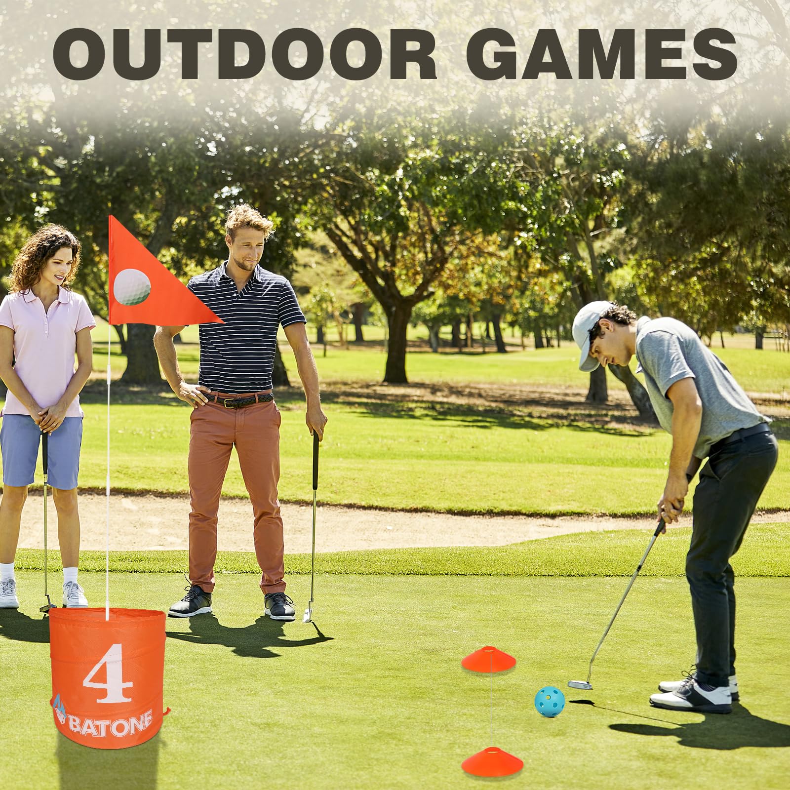 BATONE Golf Bucket Game for Family, Adults and Kids Portable 6 Hole Golf Course with Balls and Flag, Outdoor Indoor Golf Yard Game for Park, Beach