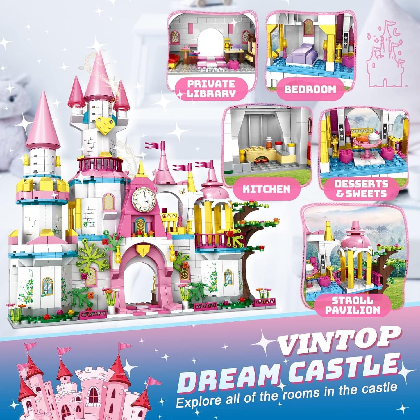 KOJAYHOL Castle STEM Building Toys for Girls Ages 6-12 Years Old, 1000PCS Building Sets for Girls & Boys, Pink Princess Castle Carriage Playset