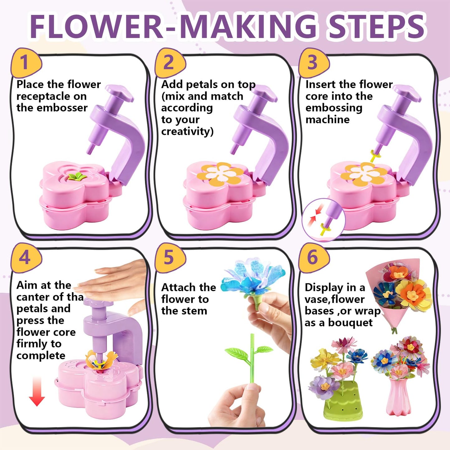 KnwkUY Fabric Flower Bouquets Toys - DIY Embossing Machine Craft Set - Create Your Own Bouquet with Embossing Machine, Educational STEM Toy for Girls