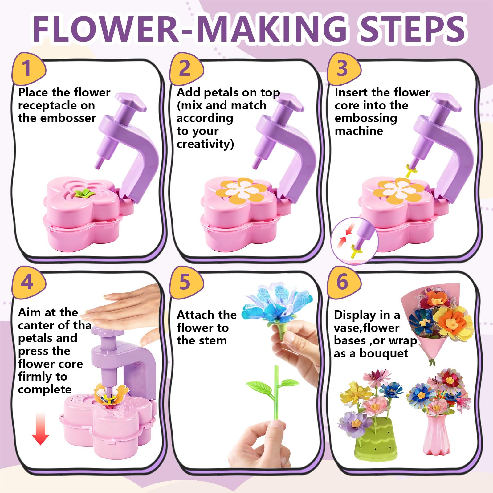 KnwkUY Fabric Flower Bouquets Toys - DIY Embossing Machine Craft Set - Create Your Own Bouquet with Embossing Machine, Educational STEM Toy for Girls