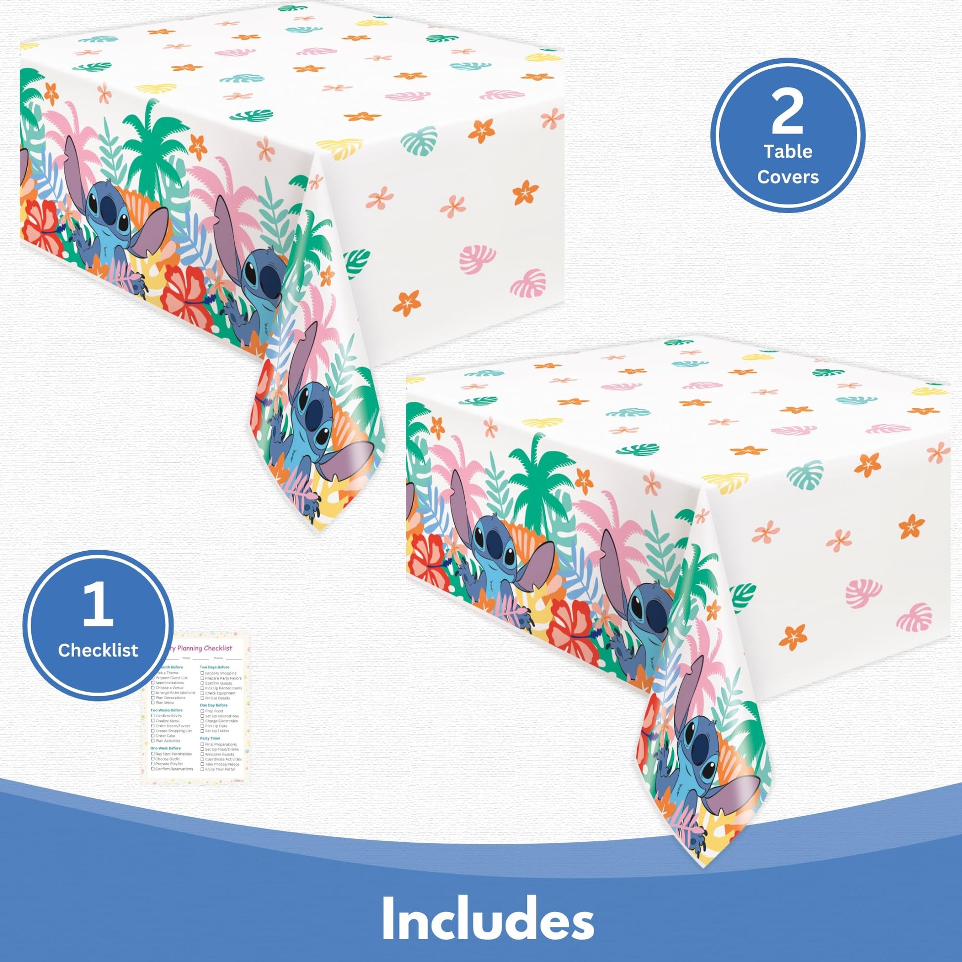 Unique Lilo and Stitch Table Cloth (2 Pack) - Lilo and Stitch Birthday Party Decorations - Officially Licensed - 2 Plastic Table Cloths, Including