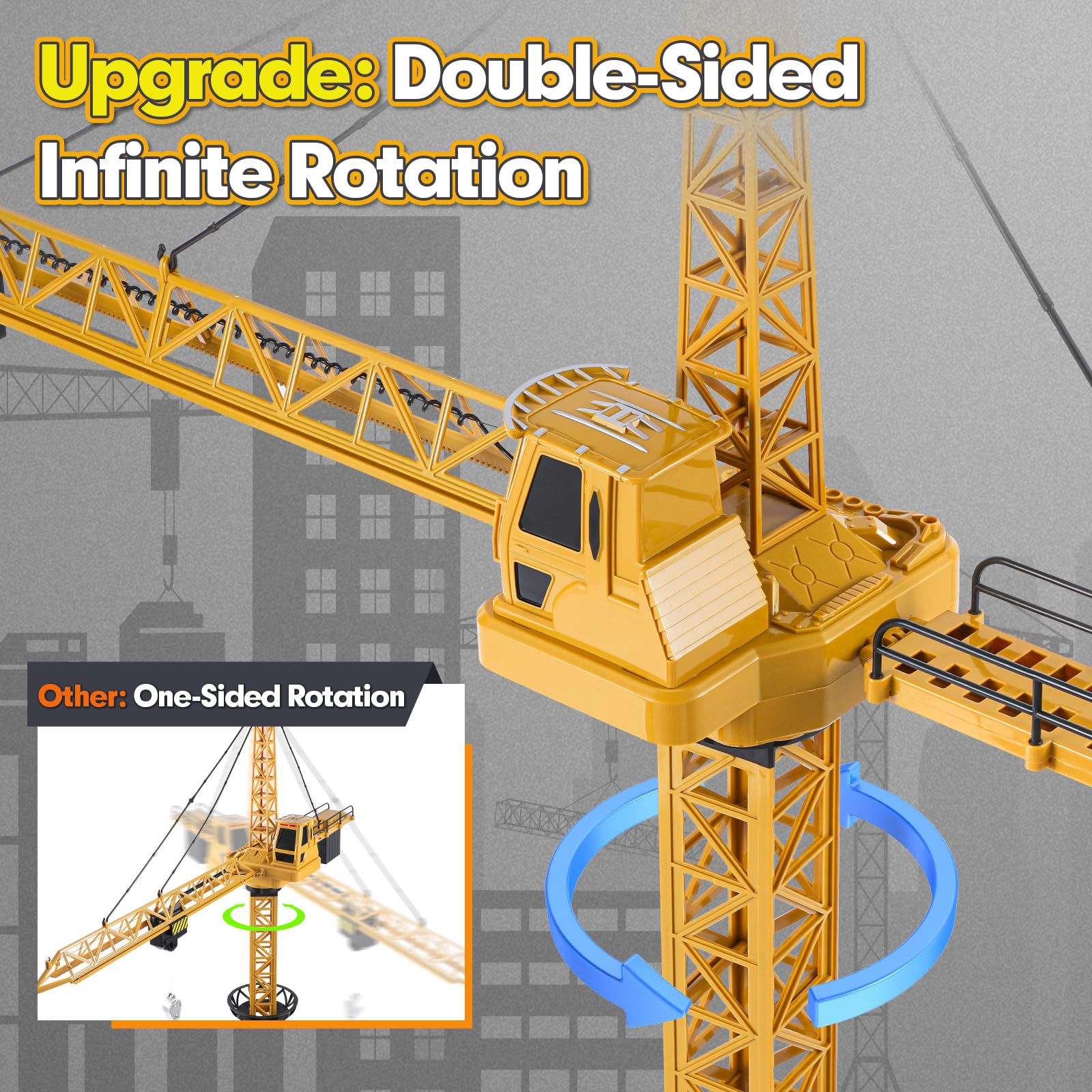 Mini Tudou 6 Channel Infinite Rotation Remote Control Tower Crane Toy 50.4 inch 2.4GHz RC Construction Toy Lift Model with Tower Light & Sound