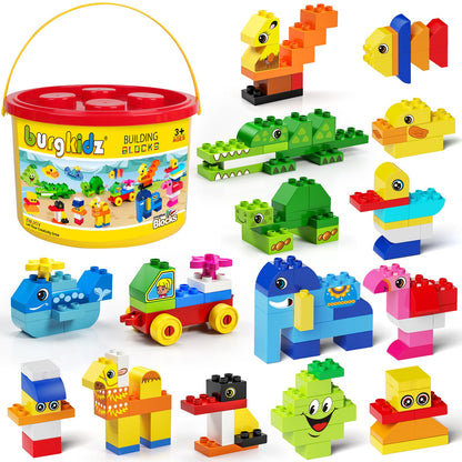 burgkidz Animal Building Toys for Toddlers 3-5, Jumbo 135Pcs Building Blocks, Creative Take Apart Puzzle with Storage Bucket, Compatible with Major