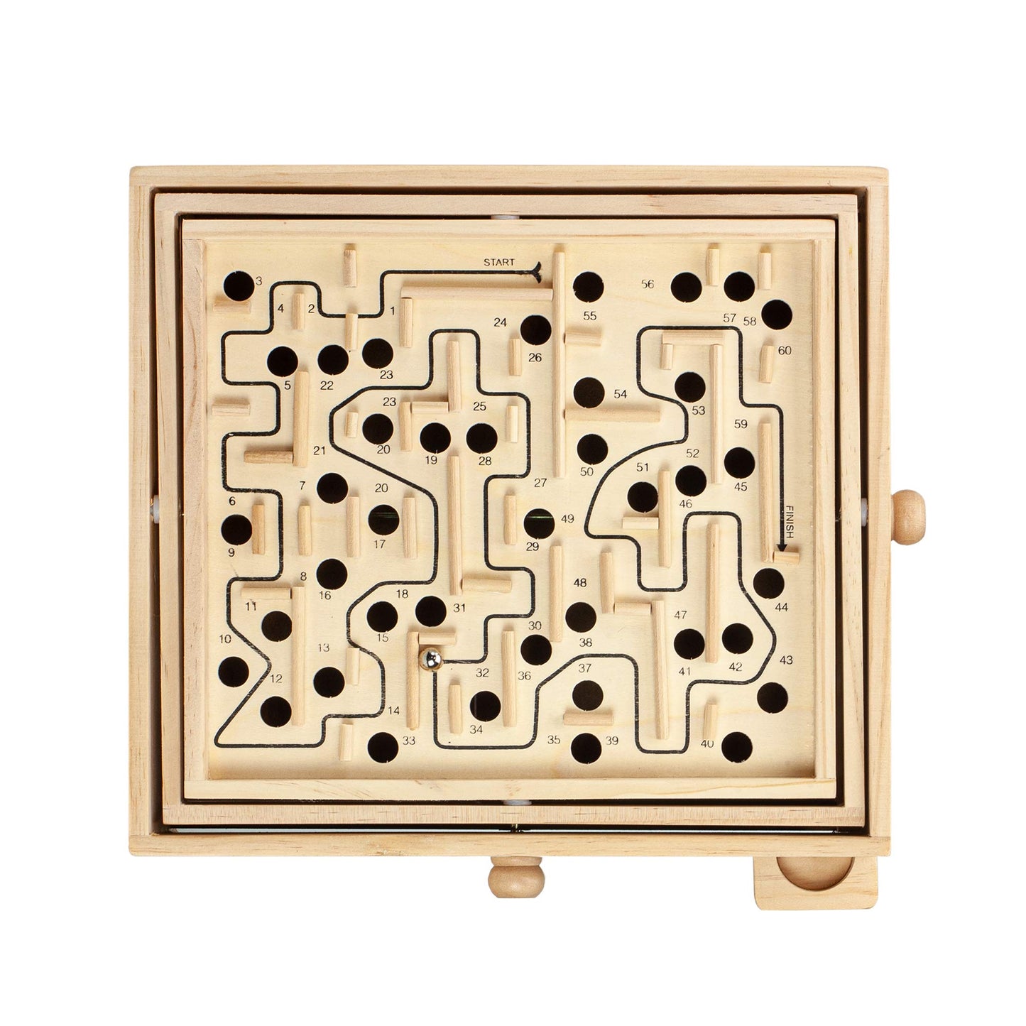 STERLING Wooden Labyrinth Marble Maze Game, Large 12.75" x 11.5" Tilt Maze Game Board with 60 Waypoints and Marble Balls Included, for Kids and Adults