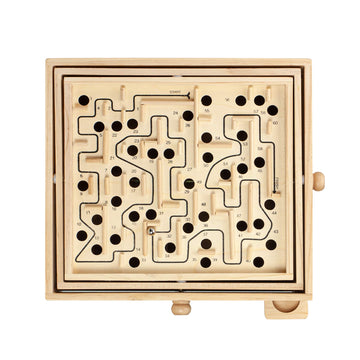 STERLING Wooden Labyrinth Marble Maze Game, Large 12.75" x 11.5" Tilt Maze Game Board with 60 Waypoints and Marble Balls Included, for Kids and Adults
