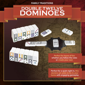 Continuum Games Family Traditions Double 12 Dominoes Tin, Crystalline Dominoes