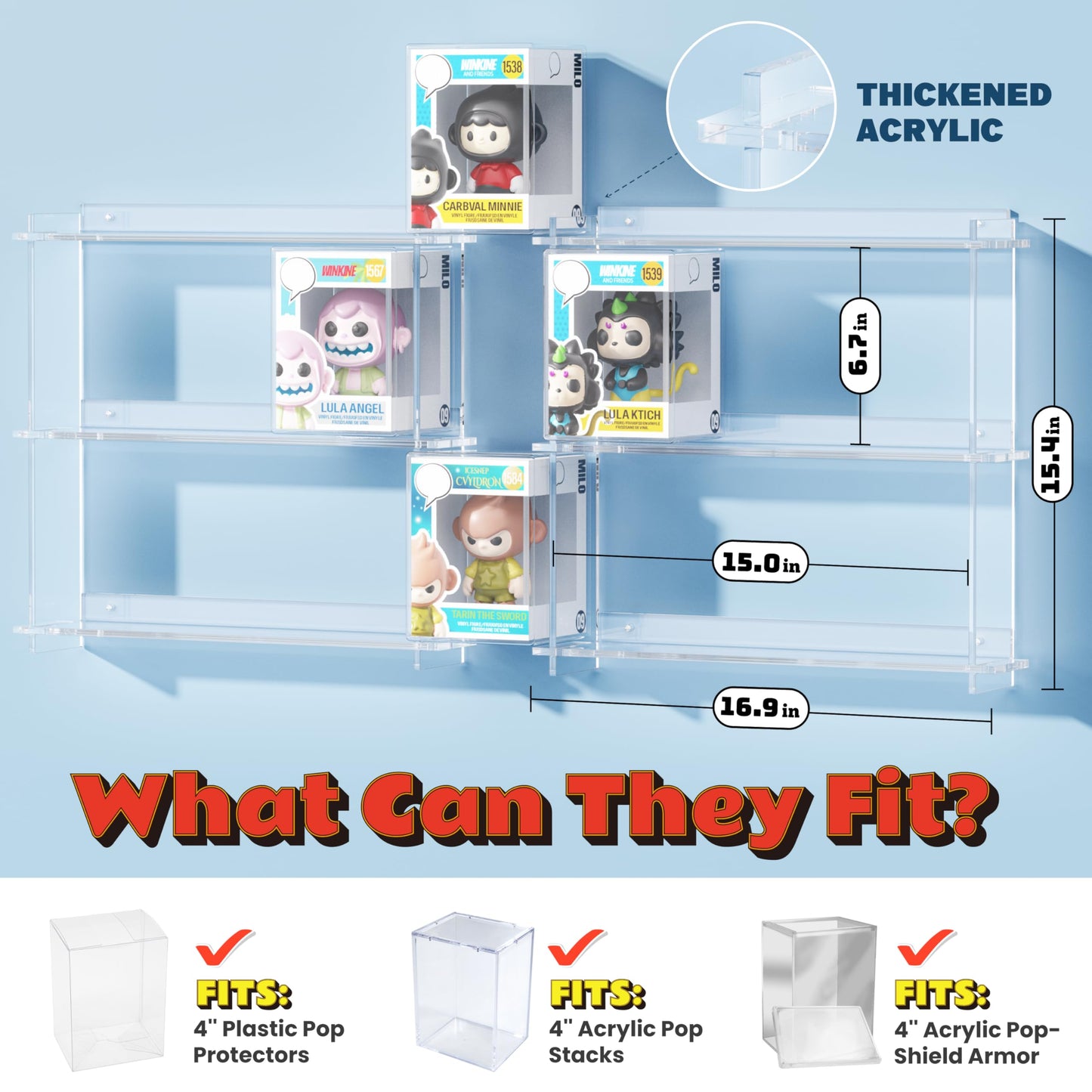 WINKINE Floating Display Shelves Compatible with 21 Funko Pop in Box, Acrylic Shelves for Wall, Clear Figures Display Case for Boxed Characters