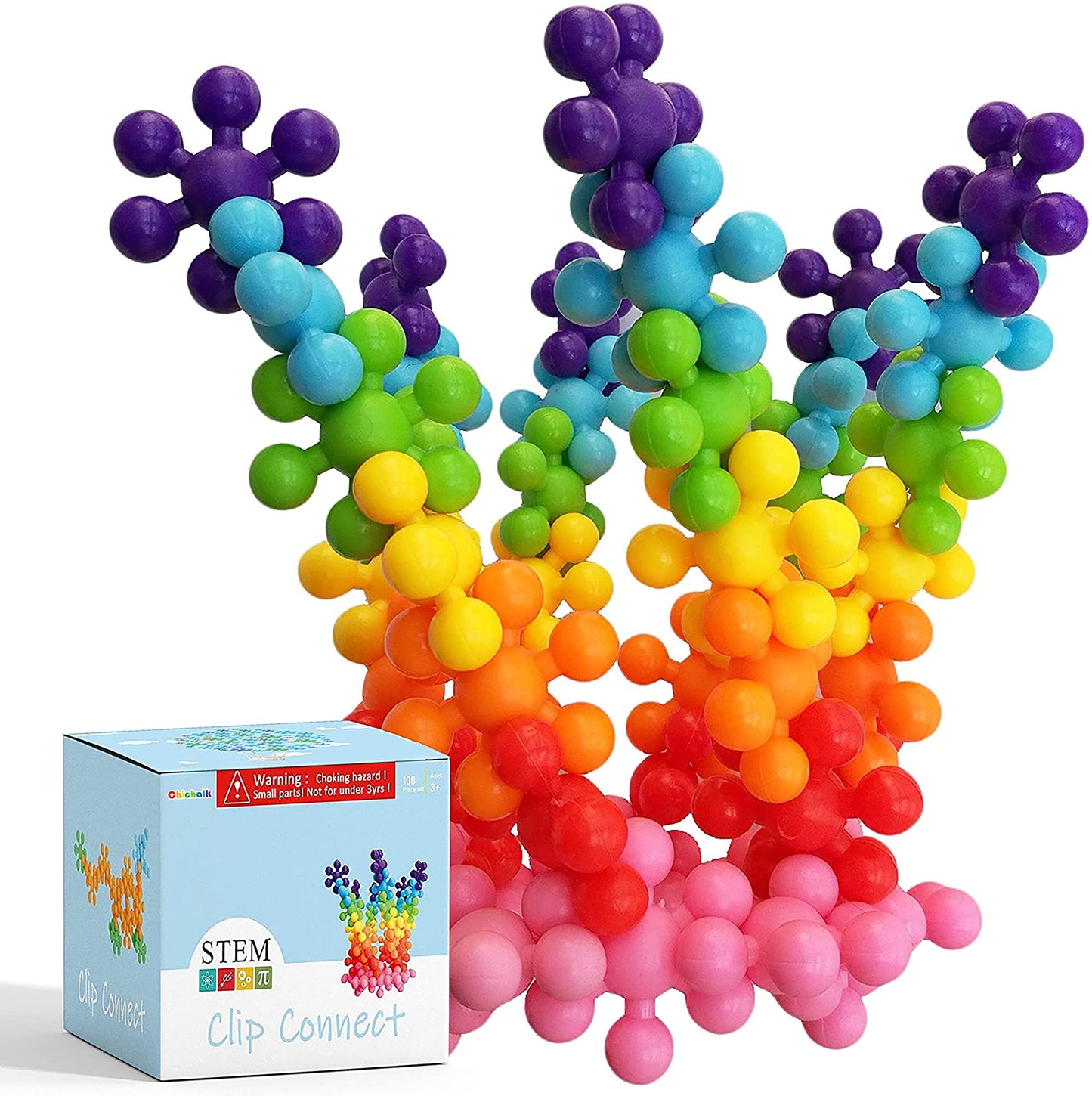 Clip Connect 100 Pieces | Diameter 1.5", Interlocking Solid Plastic Building Blocks Set Early STEM Educational Toy for Preschool Kids Boys and Girls