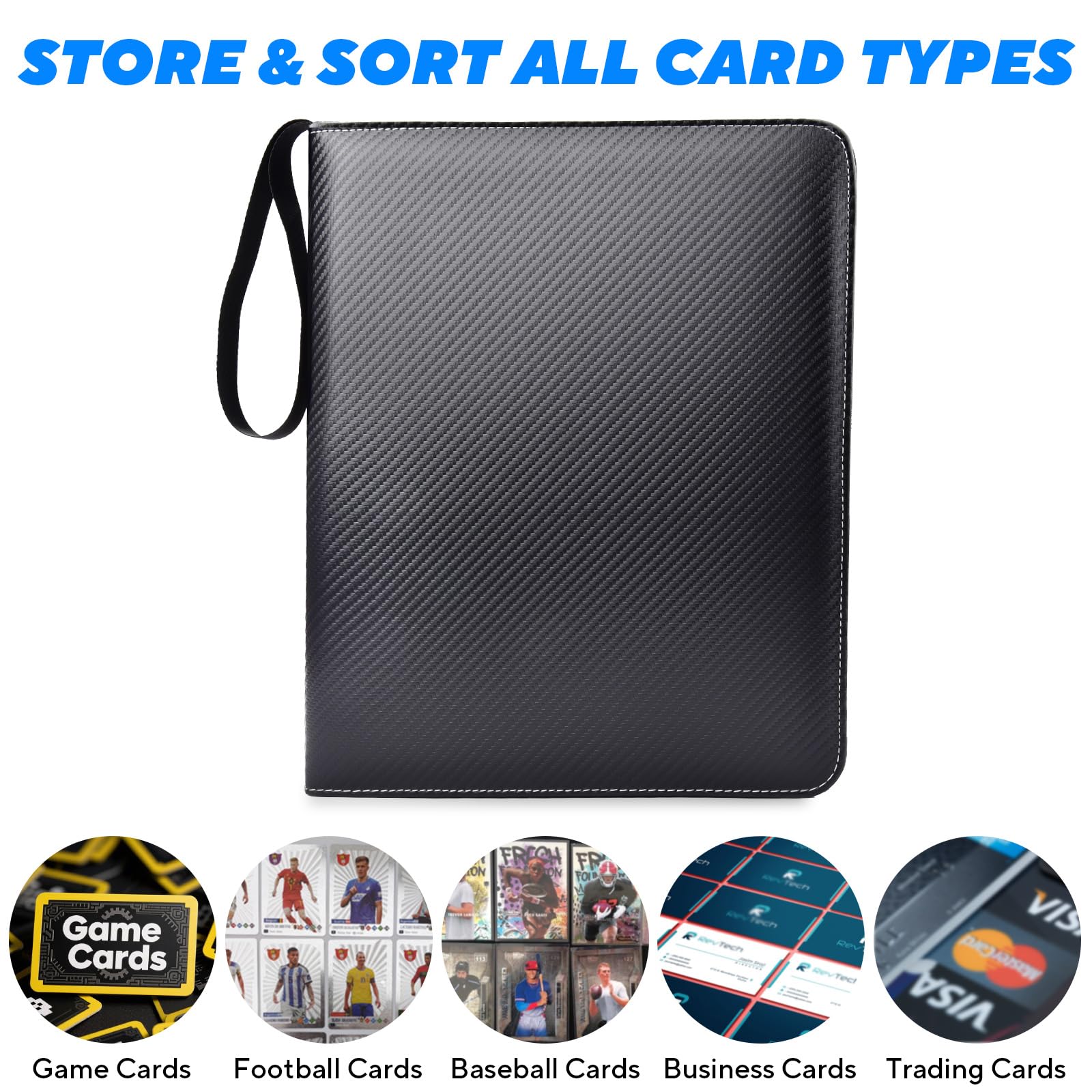 ULLTOON Portable 9-Pocket Trading Card Binder, Holds 1080 Cards with 60 Removable Double-Sided Sleeves, Baseball Card Binder Card Storage Organizer