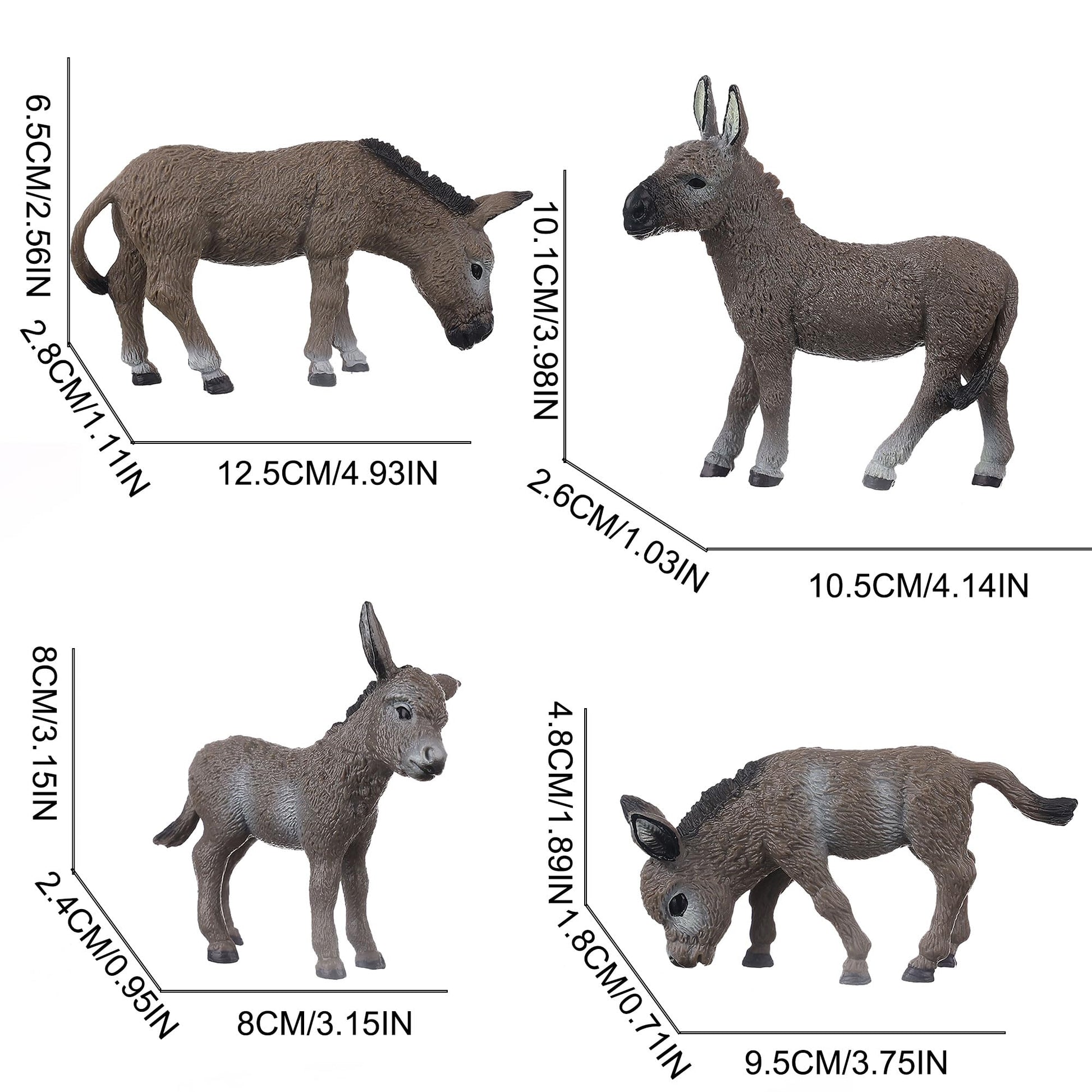 JOKFEICE Animal Figures 4pcs Plastic Gray Donkey Family Animals Action Model Science Project, Learning Educational Toys, Birthday Gift, Cake Topper