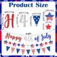 Happy 4th of July Patriotic Banner Garland, Pre-Strung Cardboard Stars and Pennants, Red White Blue USA Flag Stars and Stripes for Independence Day