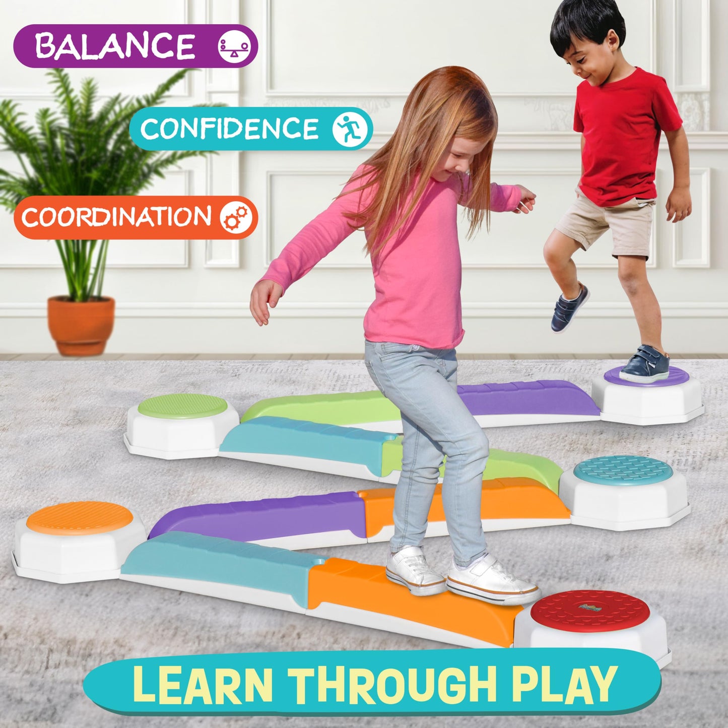 Acorn Avenue Balance Beam & Stepping Stones 13 Pc - Sensory - Toddler