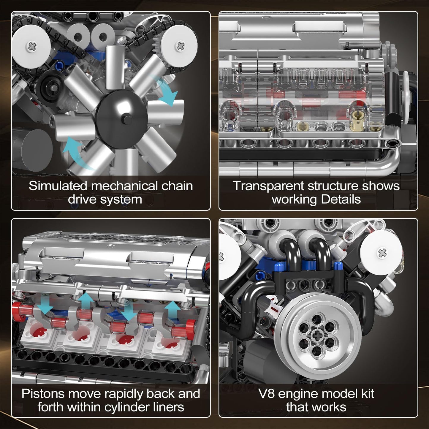 Mould King 10088 V8 Engine Model Kit - 535 Pcs to Build Your Own Mini Engine that Works, DIY STEM Mechanic Engineering Construction Set, Hobby