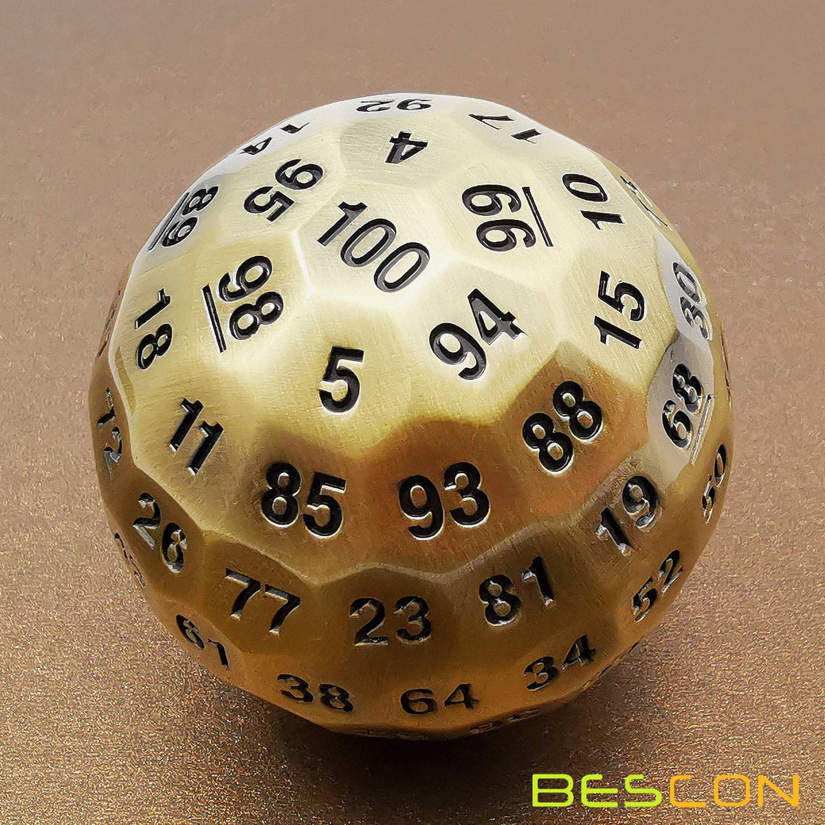 Bescon Solid Metal 100 Sided Dice, Game Dice D100, Giant Polyhedral Metal 100 Sides Dice 50MM in Diameter (1.97in), Ancient Brass