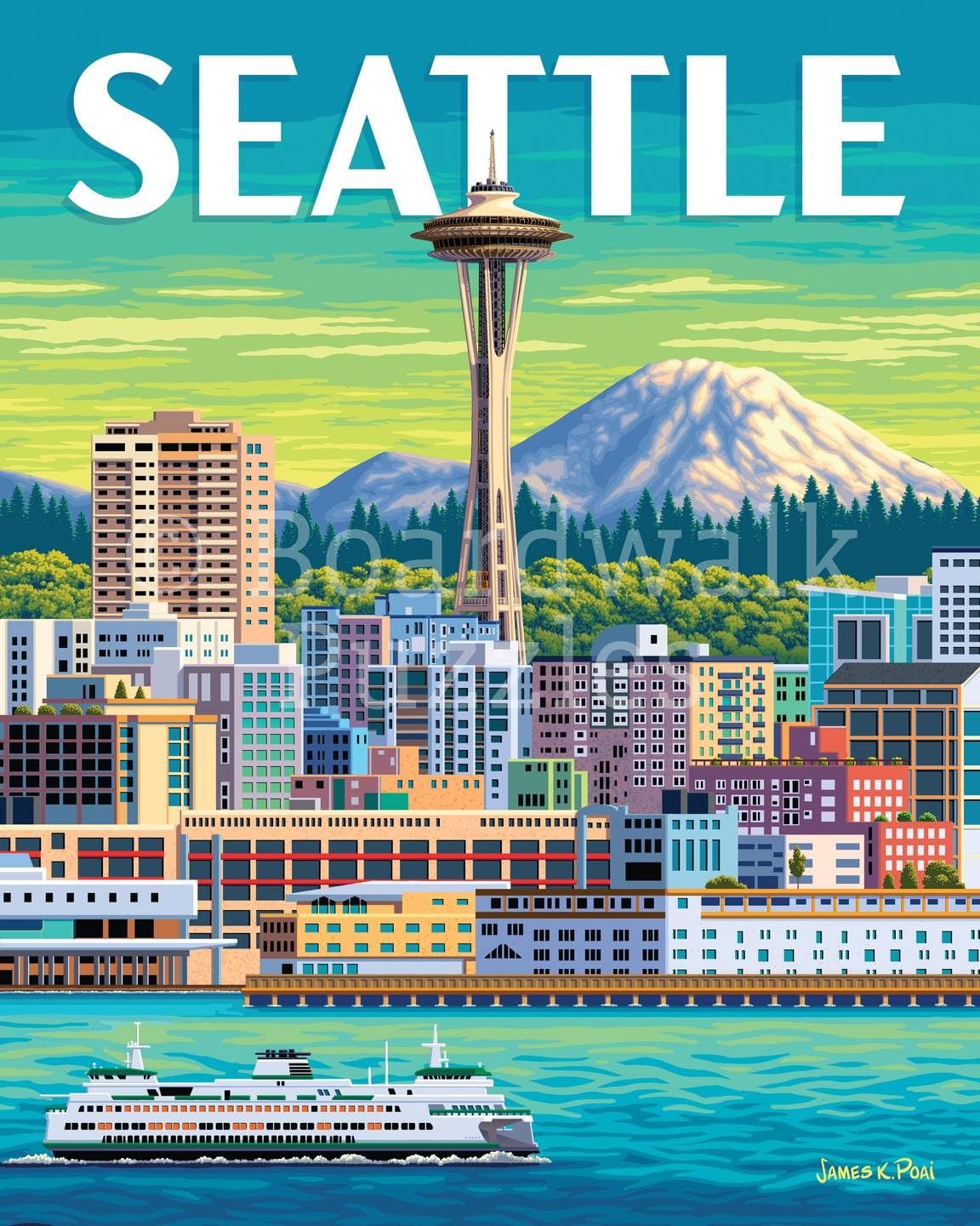 Boardwalk Seattle 500 Piece Jigsaw Puzzle Scenic City Washington Puzzles with Premium Box, Gift for Adults and Family 16"x20"