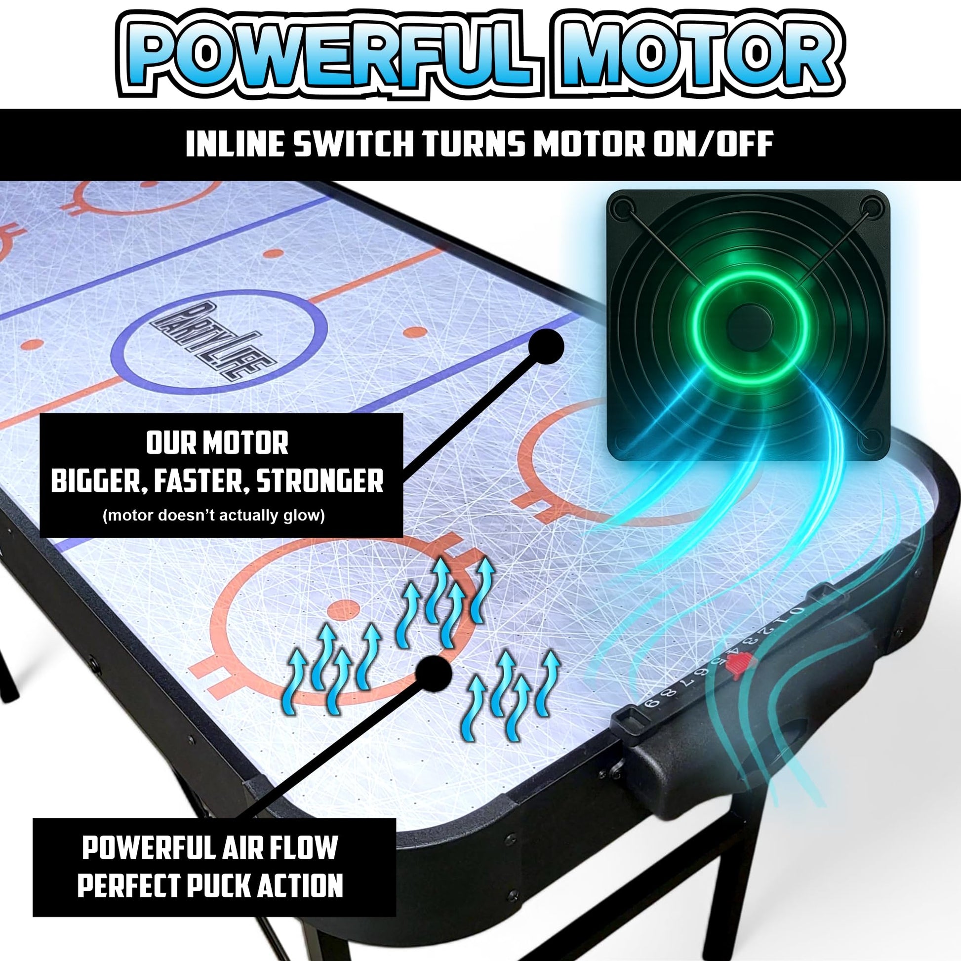 PartyLife 54" Portable Air Hockey Table w/Folding Steel Legs - NEW & Improved - Powerful Motor, Smooth Surface, Very Sturdy - PartyL!fe