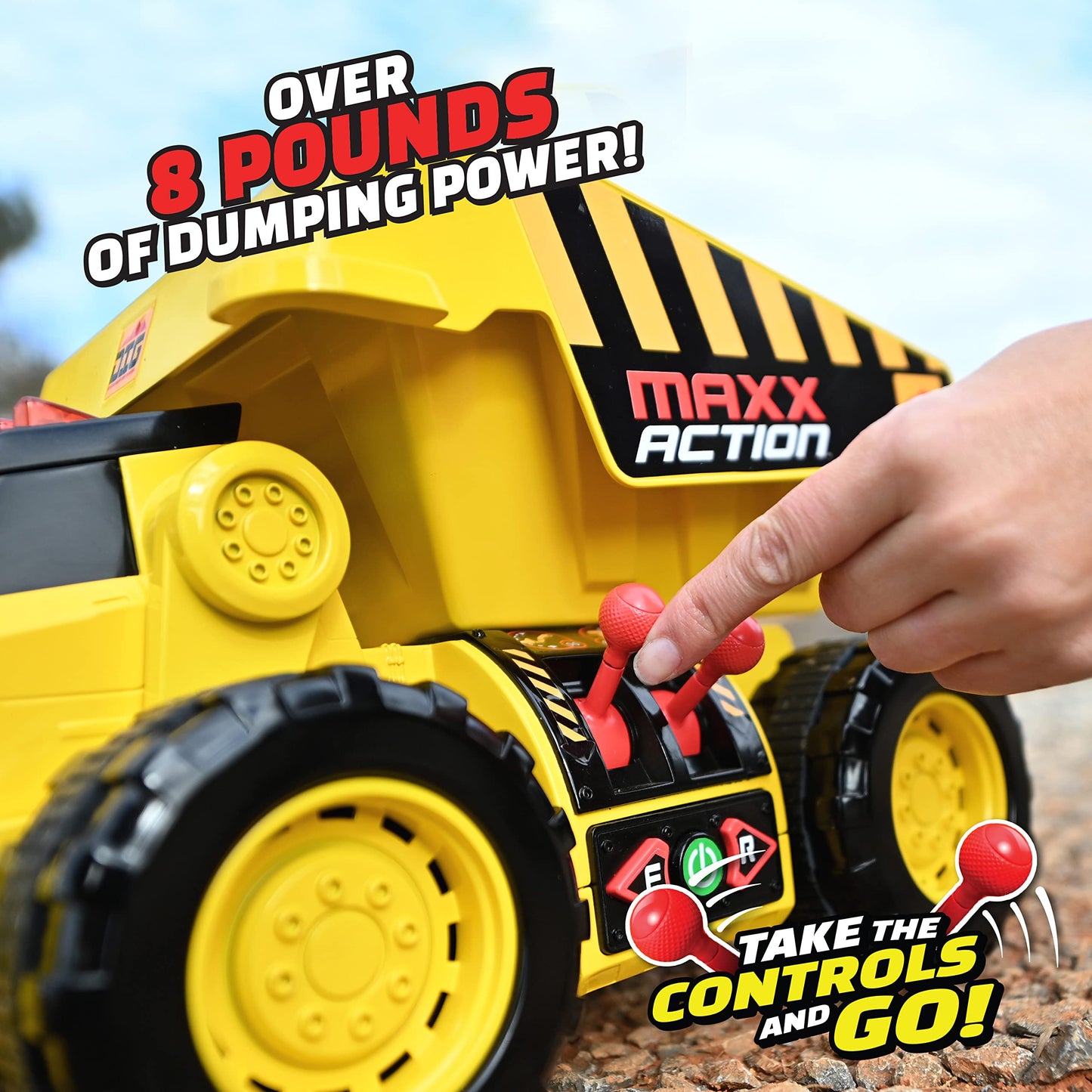 Maxx Action 19'’ 2-N-1 Motorized Dig Rig - Excavator and Dump Truck Toy with Joystick Control for Toddlers | Gift for Kids 3+ | Lights, Sounds
