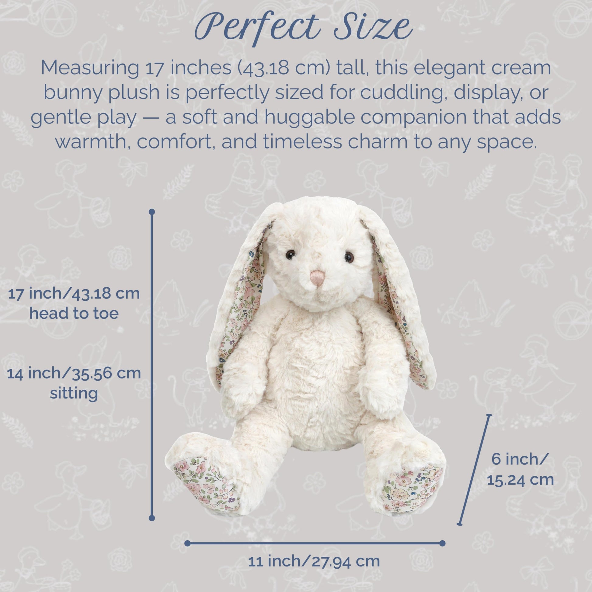 MON AMI Faith Bunny 17-Inch Stuffed Animal, Soft Cream Rabbit Plush Toy