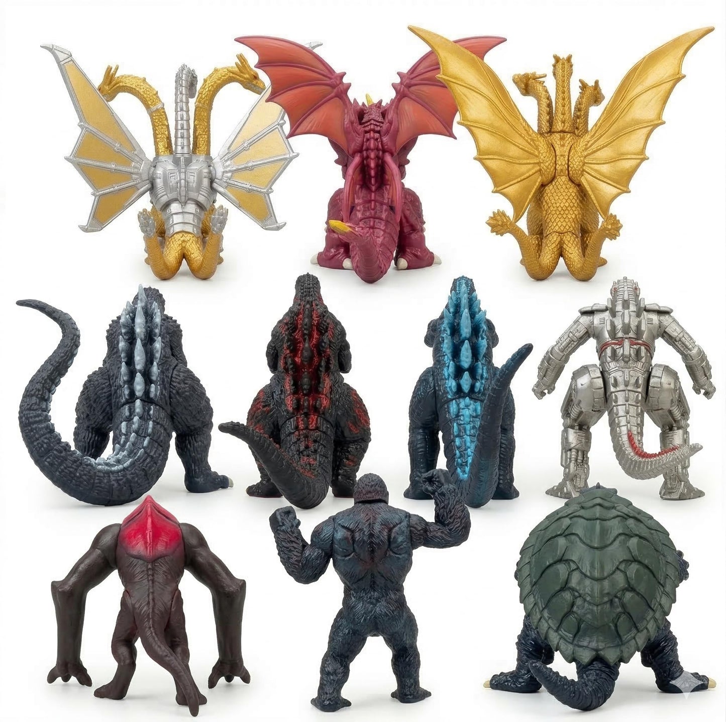 JAYKENIXO 10 Pack NEW Monster Action Figures - Small Dragon & Kaiju Toys with Movable Joints, Dragon VS Kong Creature Playset for Kids, Cake Toppers