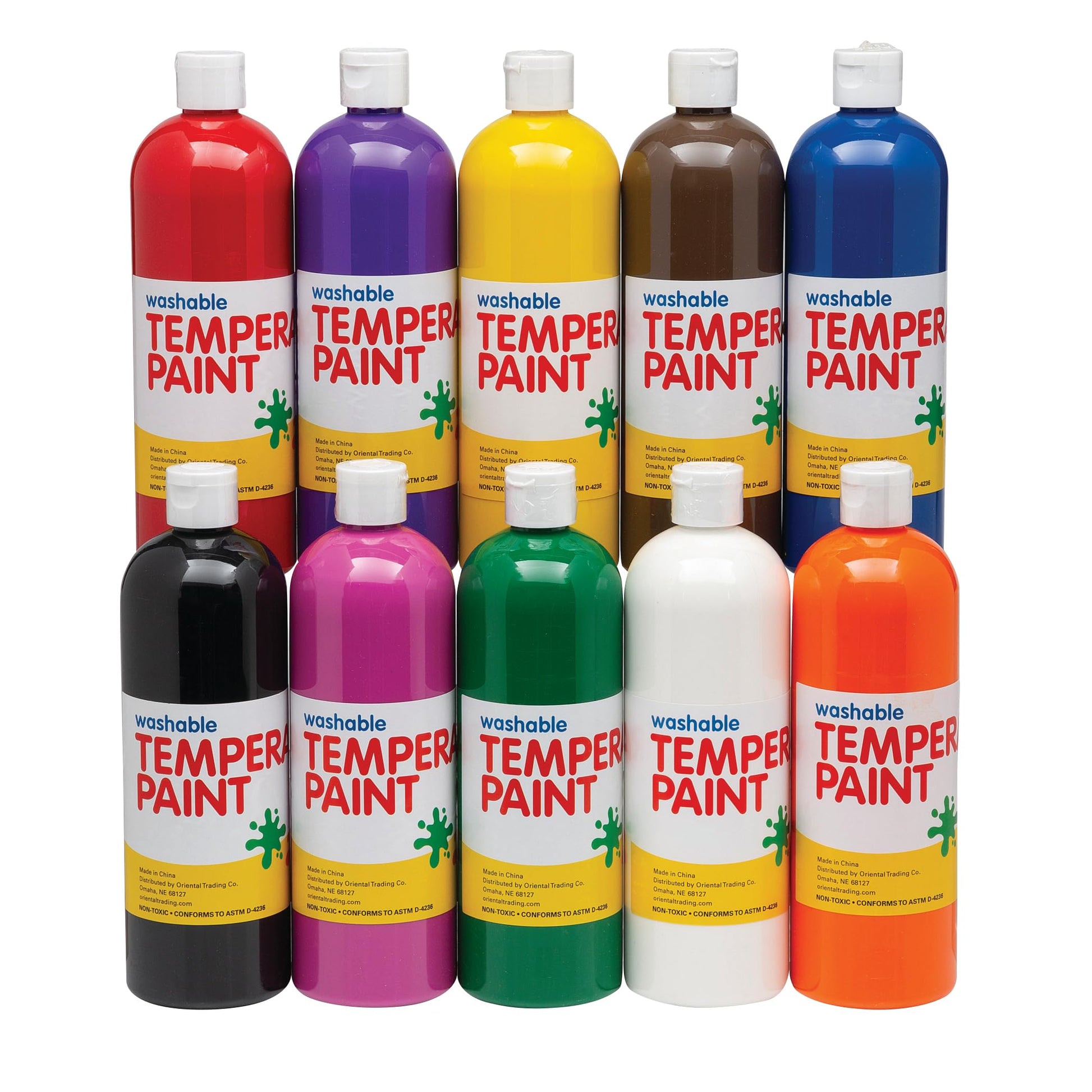 Fun Express Washable Tempera Paint Set for Kids - 10 Vibrant Colors (16 oz Squeeze Bottles, 160 Fl Oz Bulk) | Non-Toxic Arts and Crafts Supplies