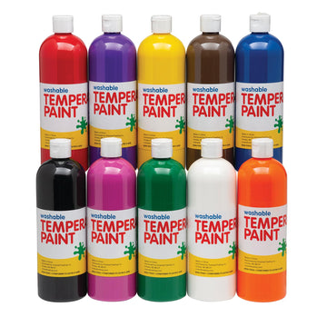 Fun Express Washable Tempera Paint Set for Kids - 10 Vibrant Colors (16 oz Squeeze Bottles, 160 Fl Oz Bulk) | Non-Toxic Arts and Crafts Supplies