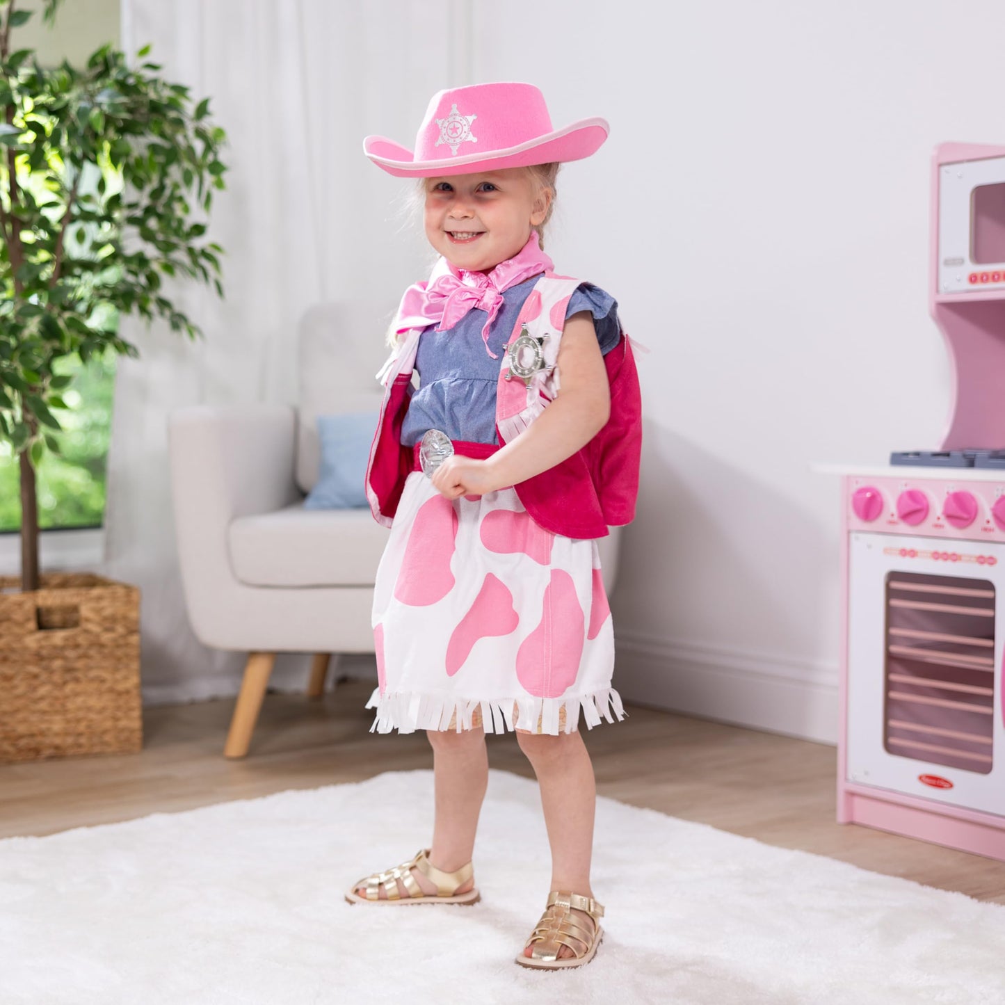 Melissa & Doug Cowgirl Role Play Costume Set (5pcs) - Skirt, Hat, Vest, Badge, Scarf