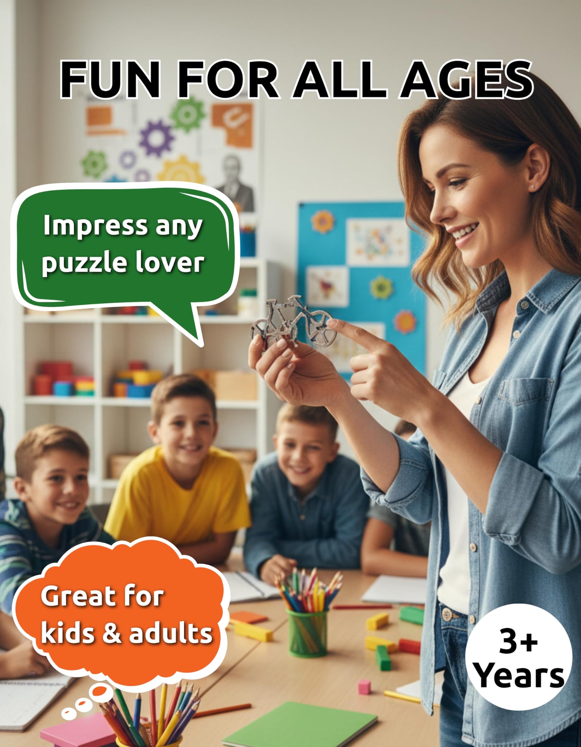 Bicycle Puzzle by Sharp Brain Zone - Premium Durable Metal Brainteaser | Challenging 3D Mechanical Logic Game, Focus & Stress Relief Tool, Travel