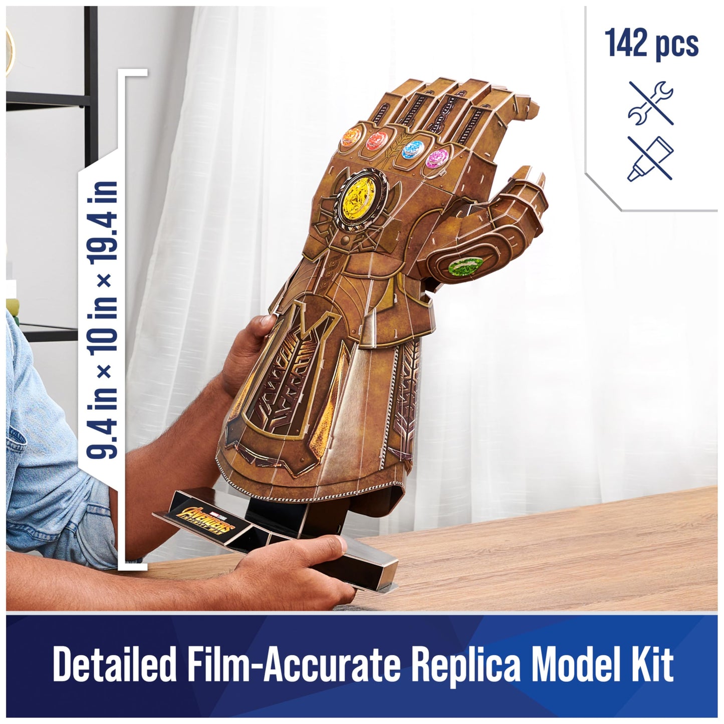 4D Build, Marvel Infinity Gauntlet 3D Model Kit with Stand, Marvel Collectibles & Desk Décor, Adult Puzzle, Building Toys, 142 Pieces, 3D Puzzles