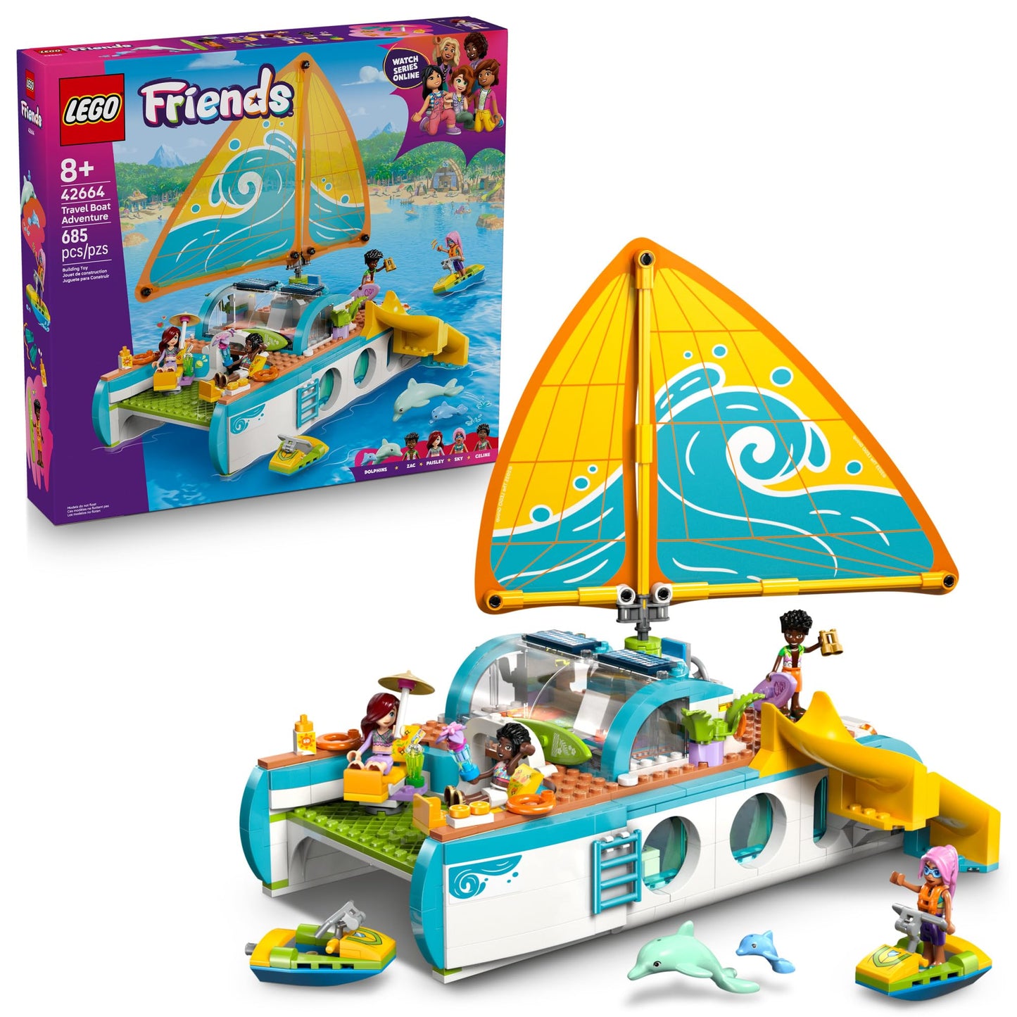 LEGO Friends Travel Boat Adventure Pretend Play Building Toy - Toy Boat Playset with Playful Dolphin Figurines and 4 Minidolls - Birthday Gift Idea