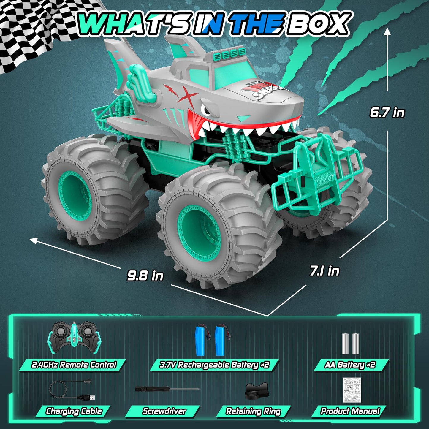 Salazaza Waterproof Shark Remote Control Car, 1:16 Amphibious RC Cars 4WD All Terrain Off Road Monster Trucks Toys, RC Truck Pool Toys for Kids 3-5