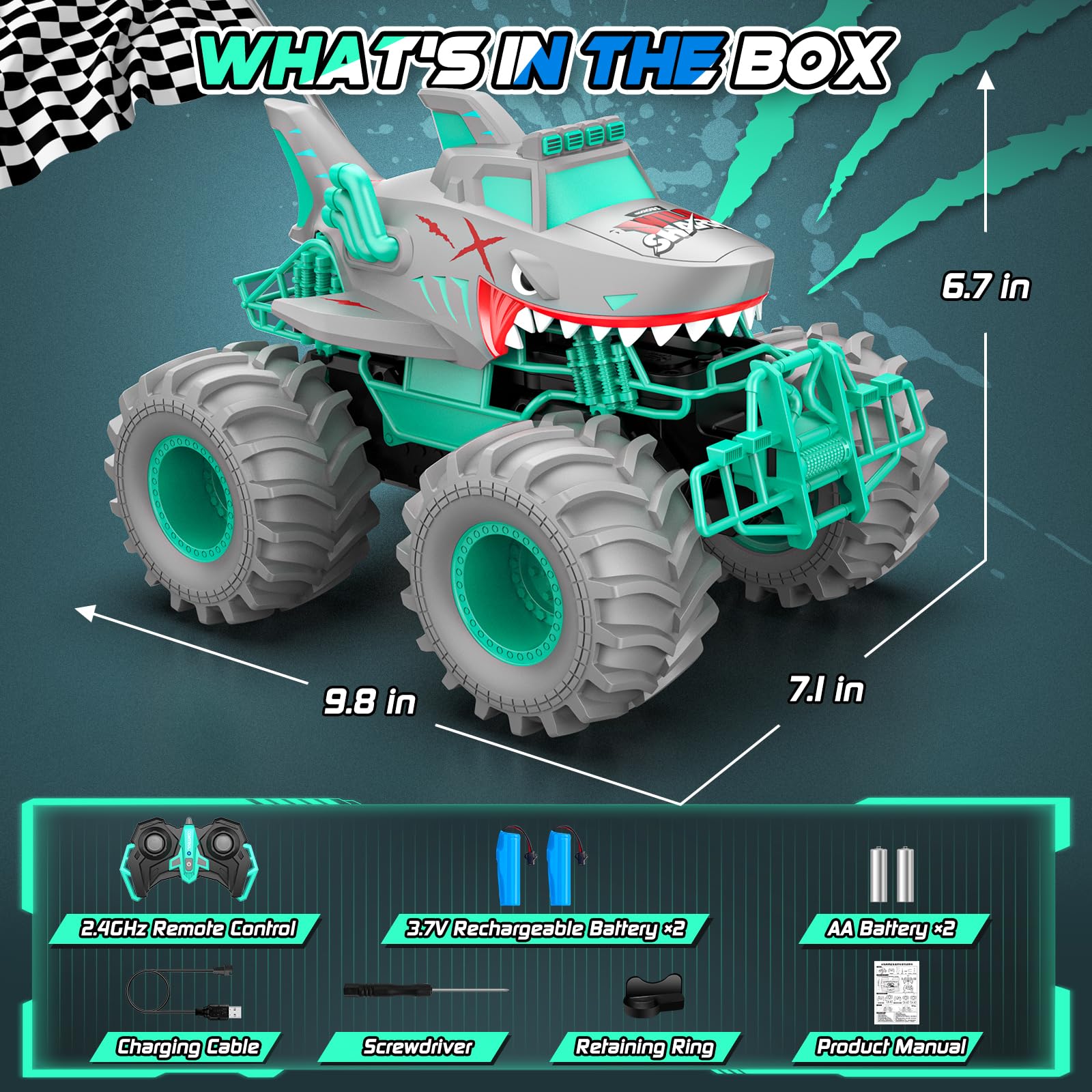 Salazaza Waterproof Shark Remote Control Car, 1:16 Amphibious RC Cars 4WD All Terrain Off Road Monster Trucks Toys, RC Truck Pool Toys for Kids 3-5