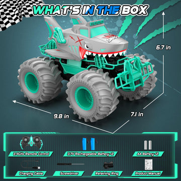 Salazaza Waterproof Shark Remote Control Car, 1:16 Amphibious RC Cars 4WD All Terrain Off Road Monster Trucks Toys, RC Truck Pool Toys for Kids 3-5