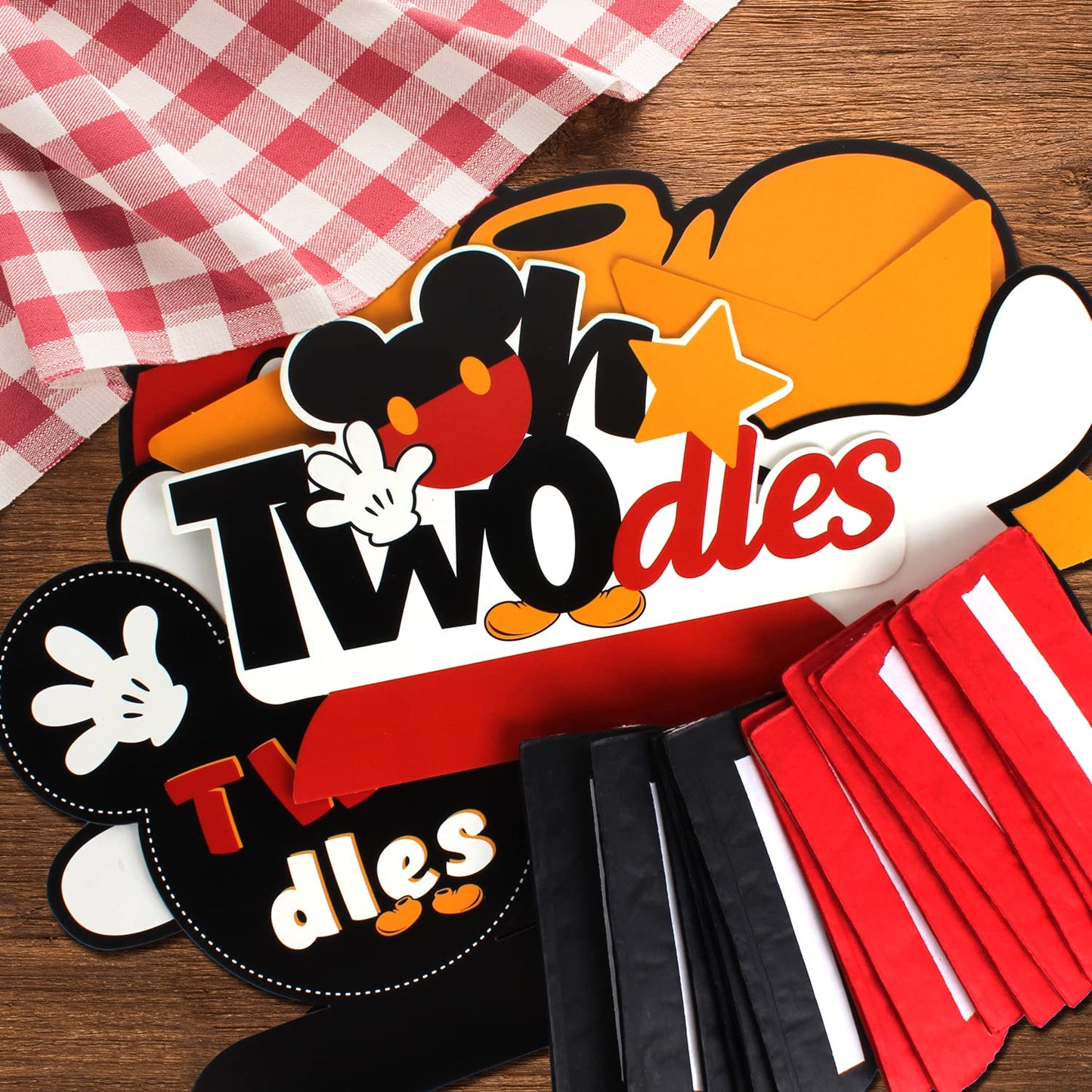 LINGTEER Oh Twodles Birthday Table Honeycomb Centerpieces - Cheers to Boys 2nd Birthday Kids Two Years Old Mouse Themed Bday Party Decorations Sign.