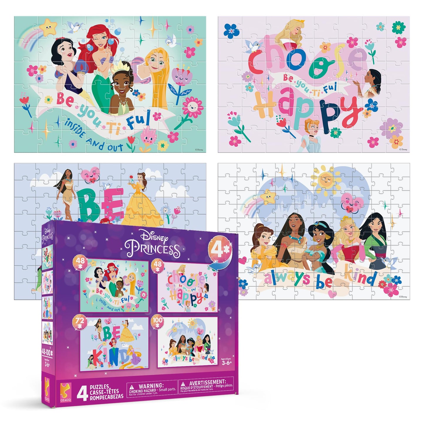 Disney Princess - CEACO 4-in-1 Multipack Jigsaw Puzzles - 48, 72 & 100 Pieces, Preschool Puzzle Set for Ages 3-6+