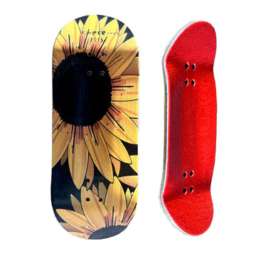 Noahwood Handmade Fingerboard Deck 97x35.5mm 6-Layer Color Maple Pro Deep Concave Creative Design Mini Skateboard (Sunflower)