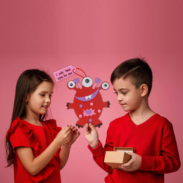 4E's Novelty Valentines Monster Craft Ornament (12 Pack) Foam Valentines Day Crafts for Kids Classroom DIY Valentines Day Card for Kids Bulk