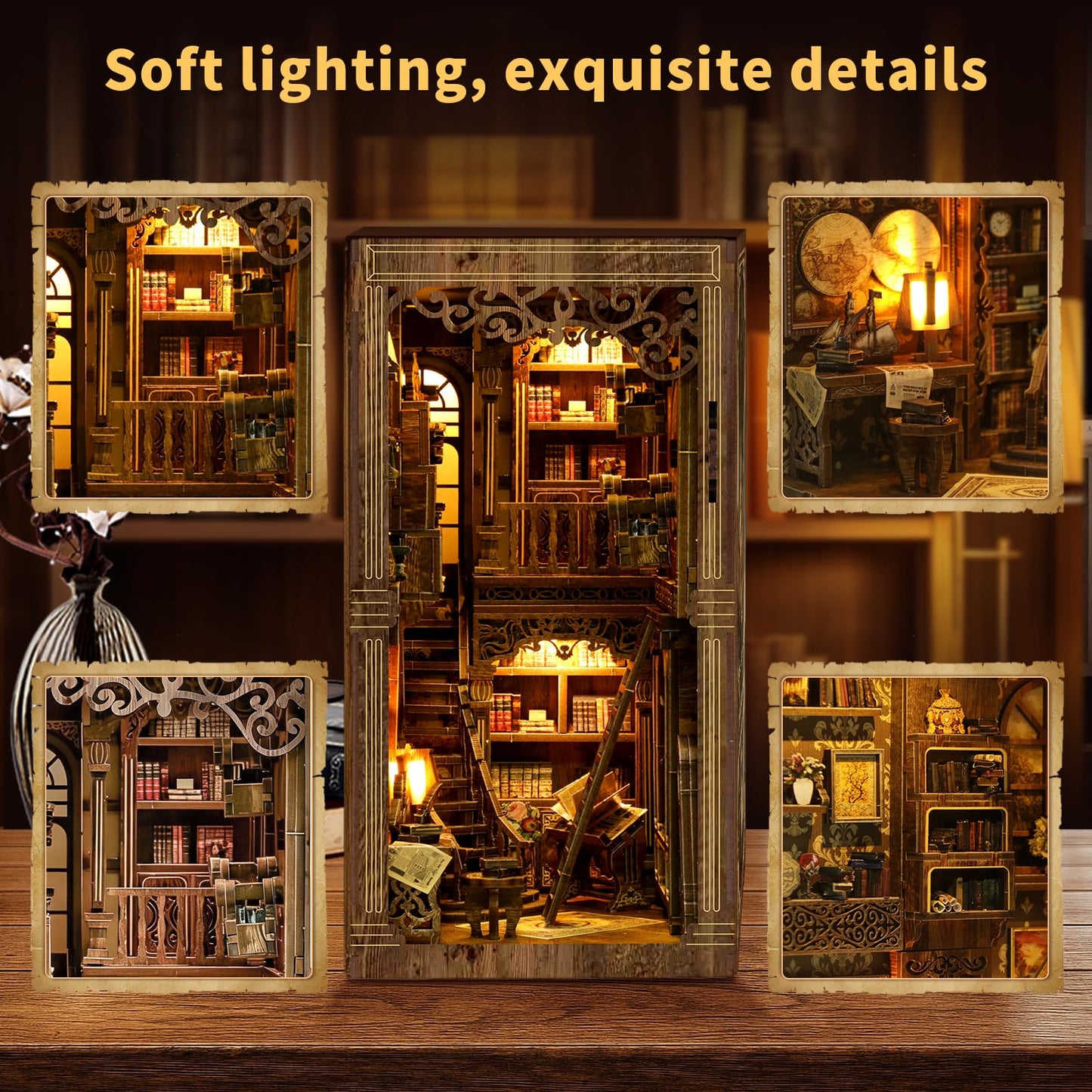 CLICLIET Book Nook Kit - DIY Miniature Tiny Dollhouse Kit, 3D Wooden Puzzle Book Nook Craft for Bookshelf Decor, Model Build Book Nook Kit for Adult