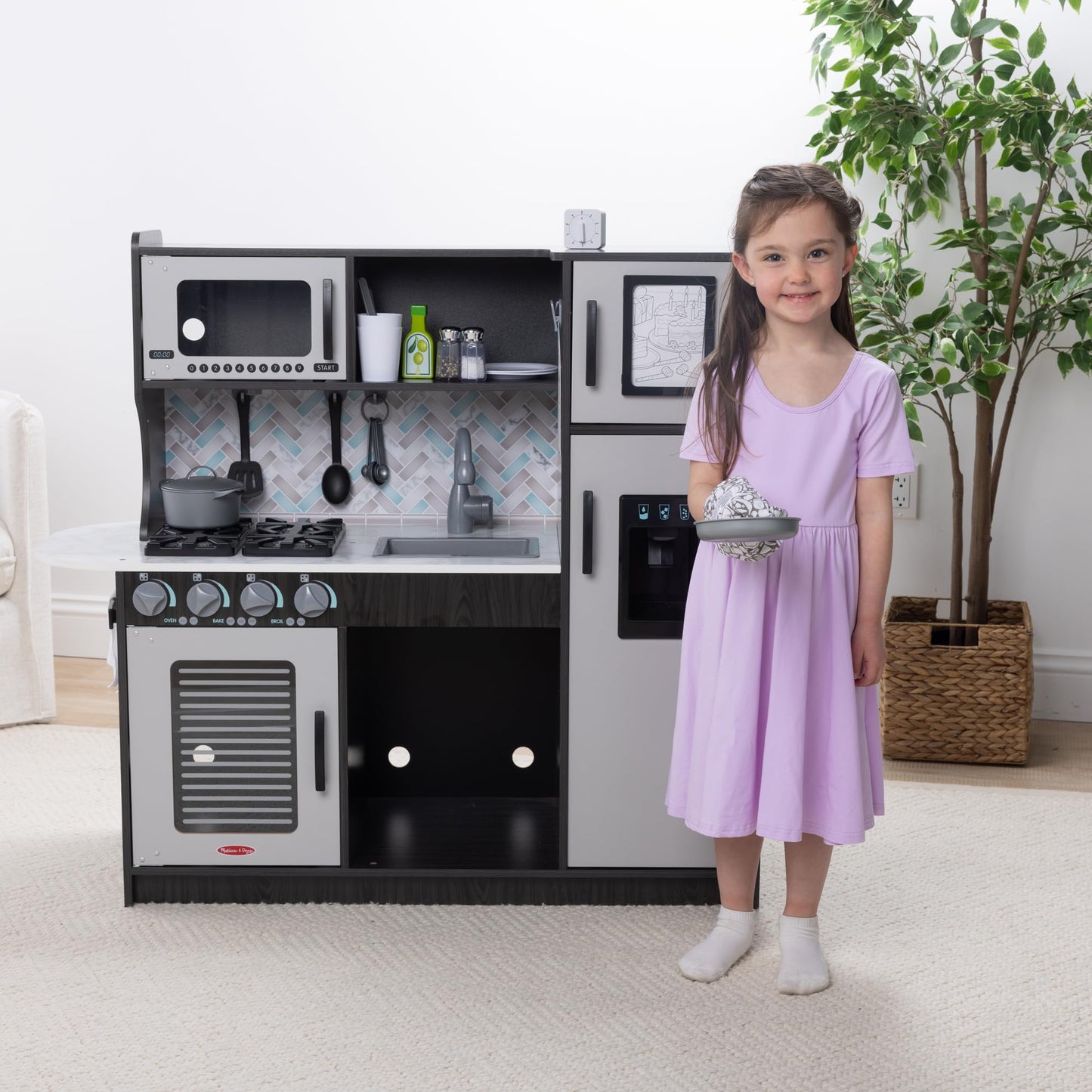 Melissa & Doug Wooden Chef's Kitchen Set for Kids with Play Kitchen Accessories & “Ice” Cube Dispenser, Preschool Learning Toys for Girls & Boys 3+ -