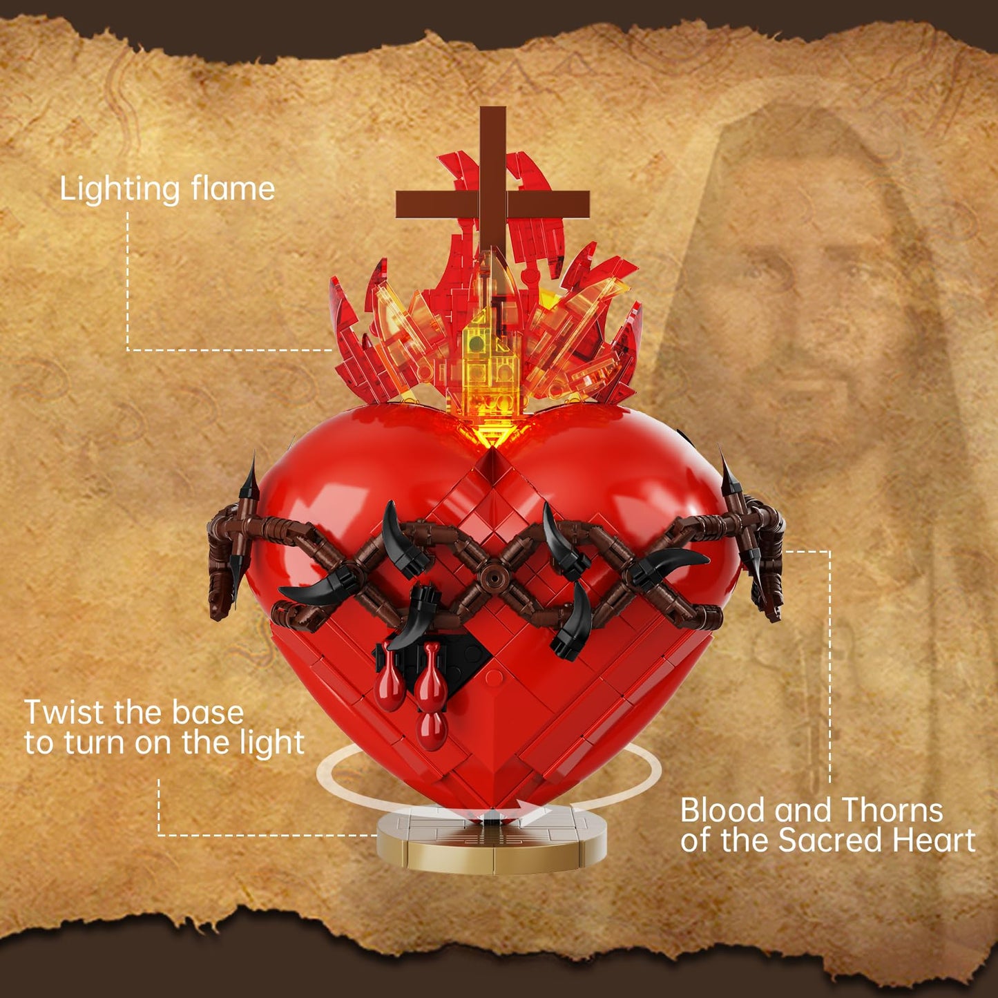 Sacred Heart of Jesus Building Block Set, Sacred Heart Building Model, Compatible with Lego Jesus Toy Decoration for Prayer Room, Christian