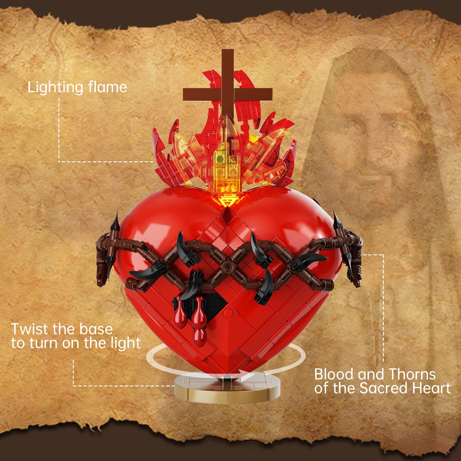 Sacred Heart of Jesus Building Block Set, Sacred Heart Building Model, Compatible with Lego Jesus Toy Decoration for Prayer Room, Christian