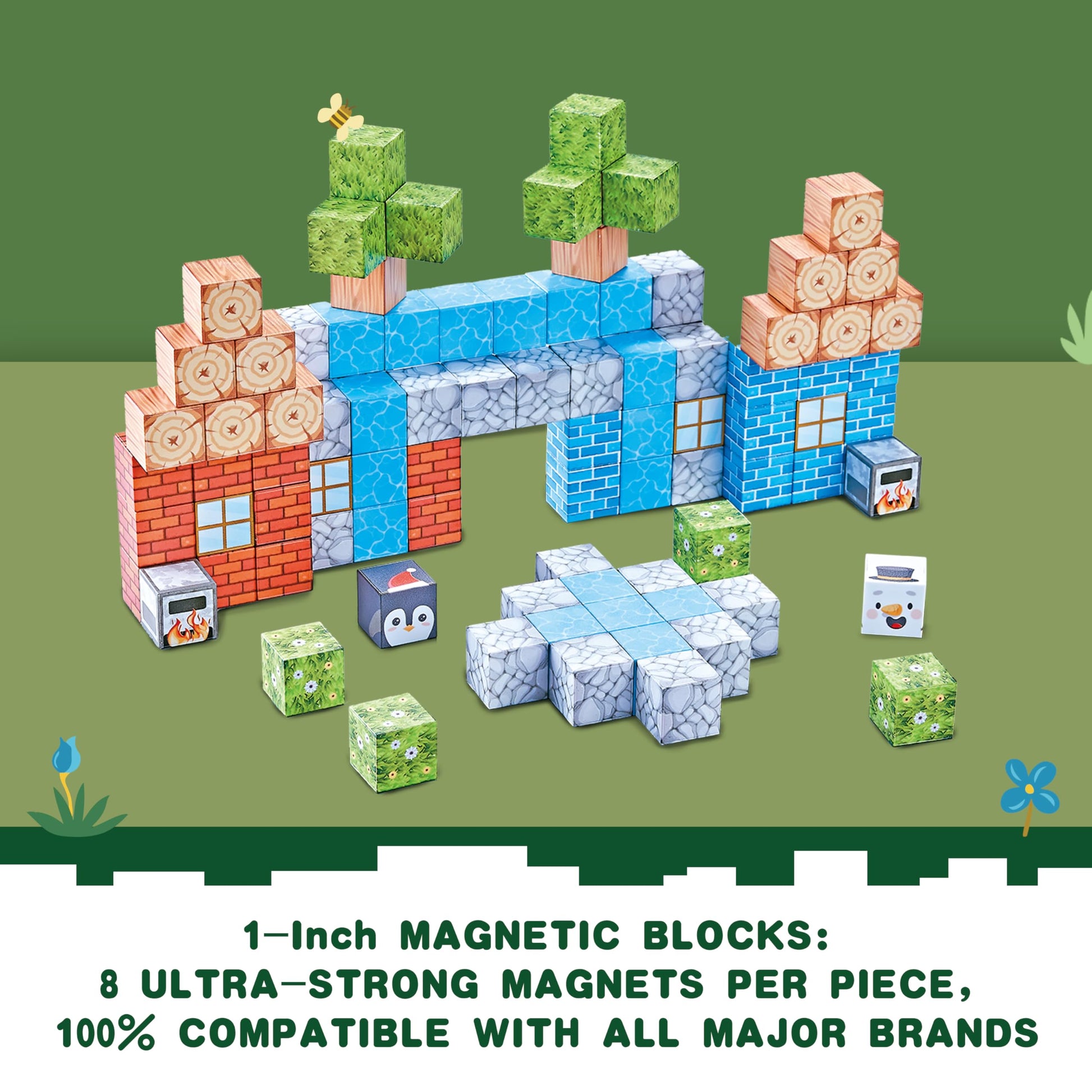 SSKIDSTOYS 119PCS 1 in Big Size Magnetic Building Blocks Set, Magnetic Tiles Kids Build Cubes STEM Game Toys, Build Forest World Set, Christmas